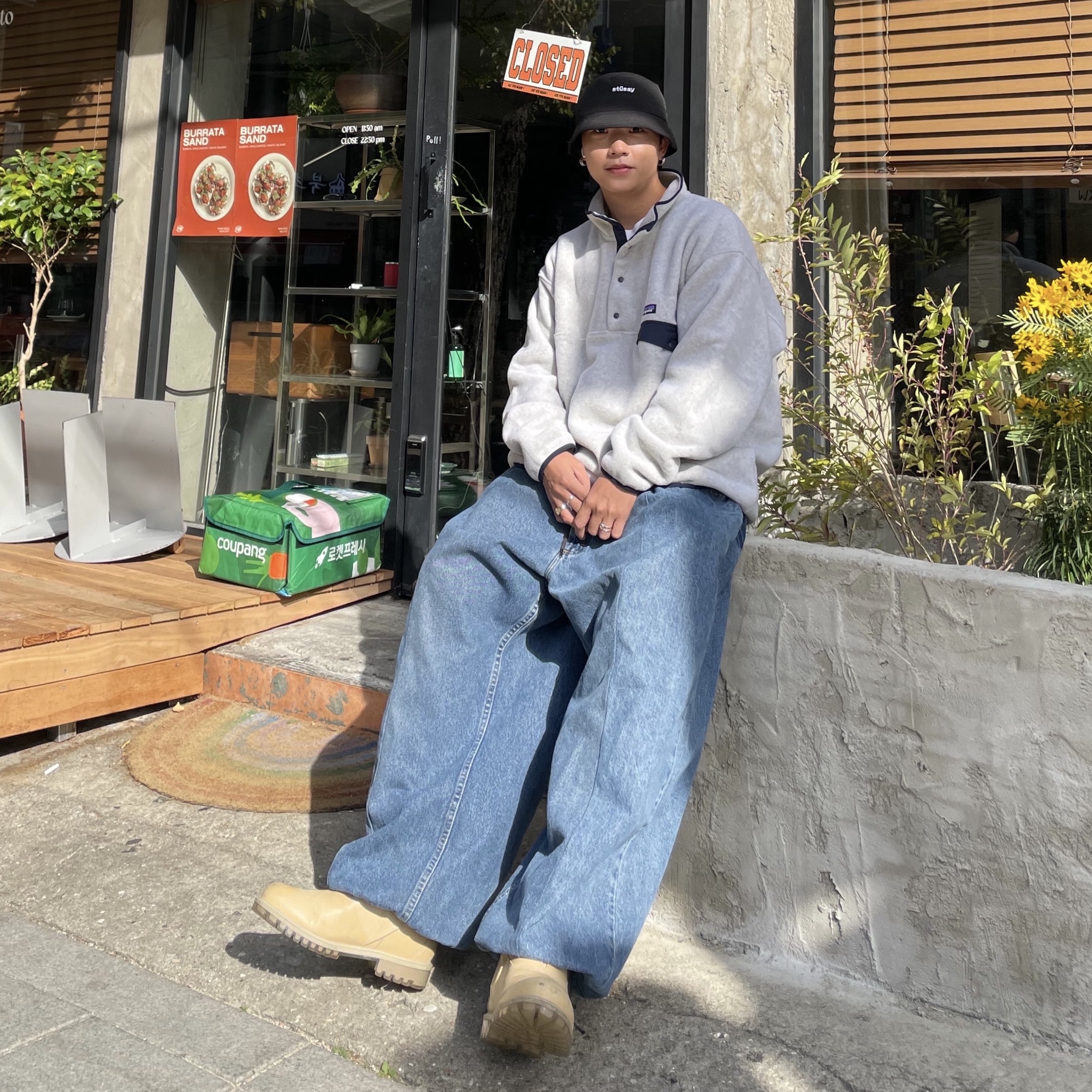 Patagonia Synchilla Snap-T Fleece Pullover Oatmeal Heather 착용 스타일 - 1