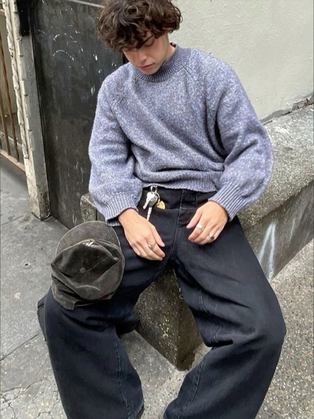 Millo Archive Crop Silhouette Knit Melange Gray, Comme des Garcons Shirt x Lacoste Knit Cardigan Black 착용 스타일 - 5