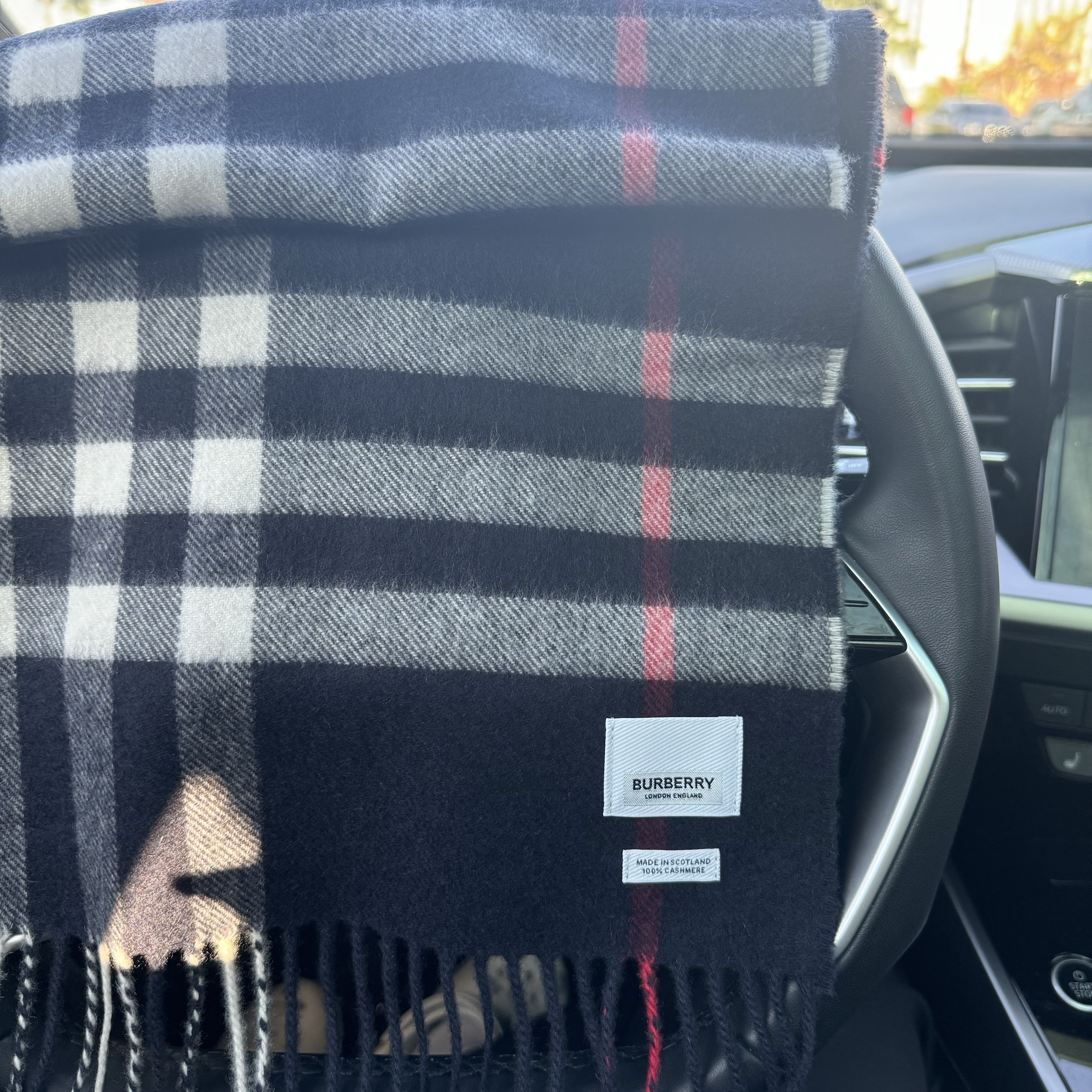Burberry Classic Check Cashmere Muffler Navy 착용 스타일