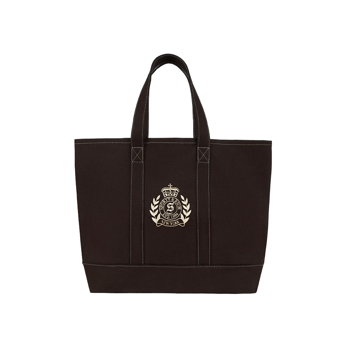 KM4DBGTSR11DB Sporty & Rich NY Crest Tote Bag Chocolate Cream - 24FW