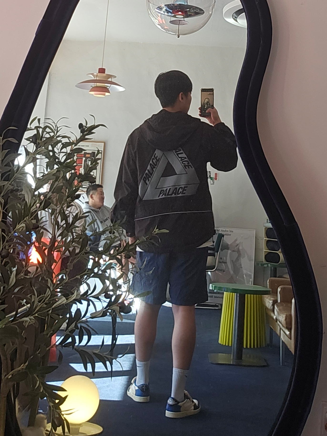 Jordan 1 x Travis Scott x Fragment Retro Low OG SP Military Blue, Palace Utility Jacket Black - 21FW 착용 스타일