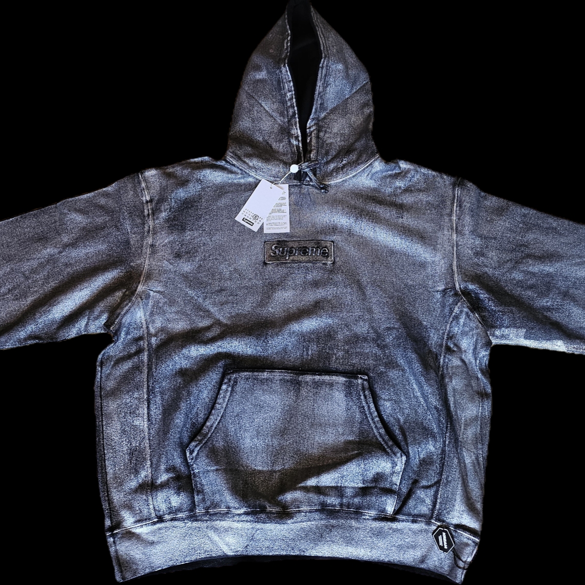 Supreme x MM6 Maison Margiela Foil Box Logo Hooded Sweatshirt Black - 24SS 착용 스타일 - 1