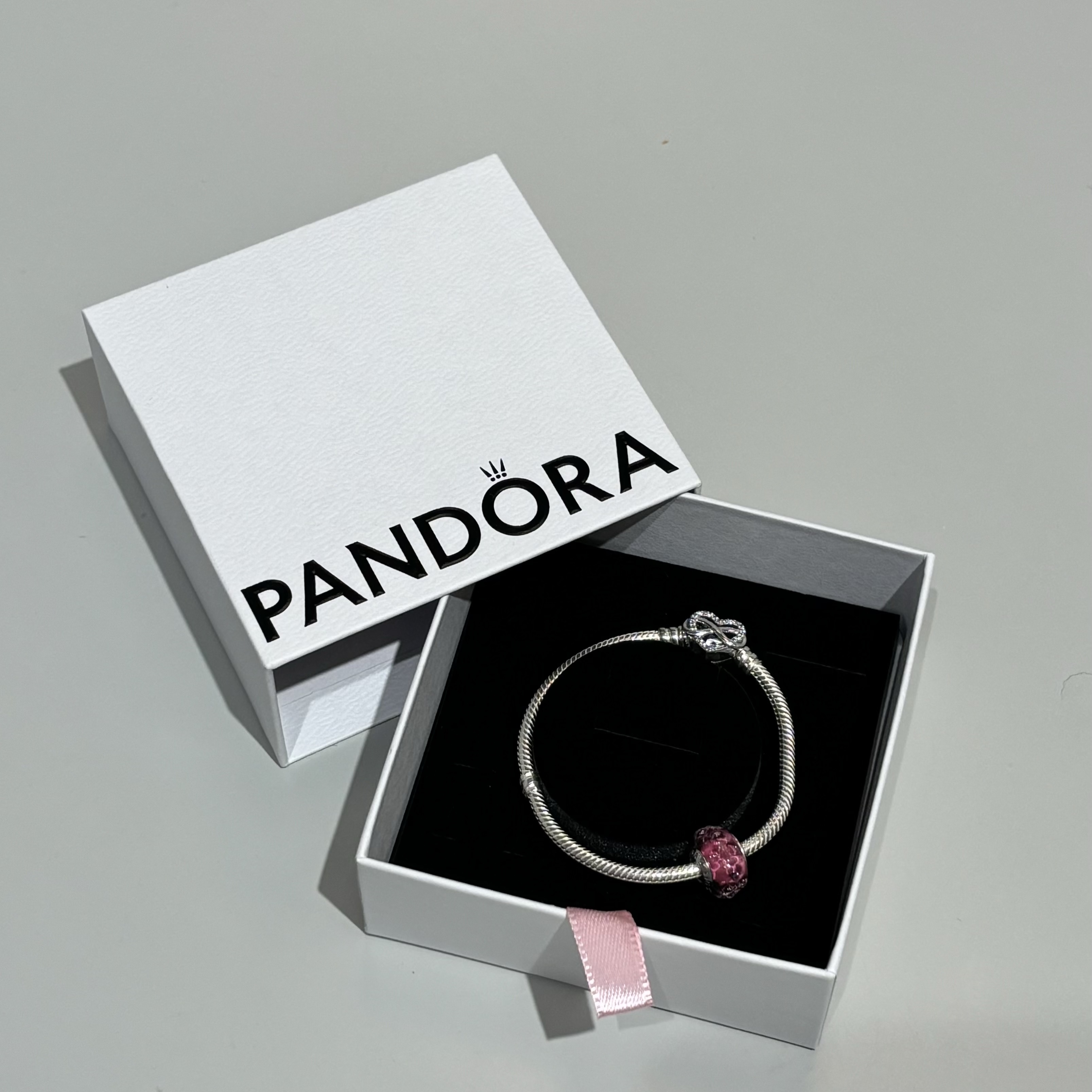 (W) Pandora Moments Sparkling Infinity Heart Clasp Snake Chain Bracelet Sterling Silver Clear 착용 스타일