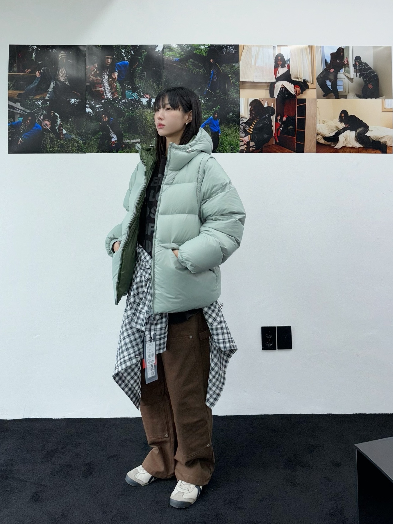 Thevinylhouse Reversible Padded Jacket Black, Thevinylhouse Reversible Padded Jacket Sand 착용 스타일