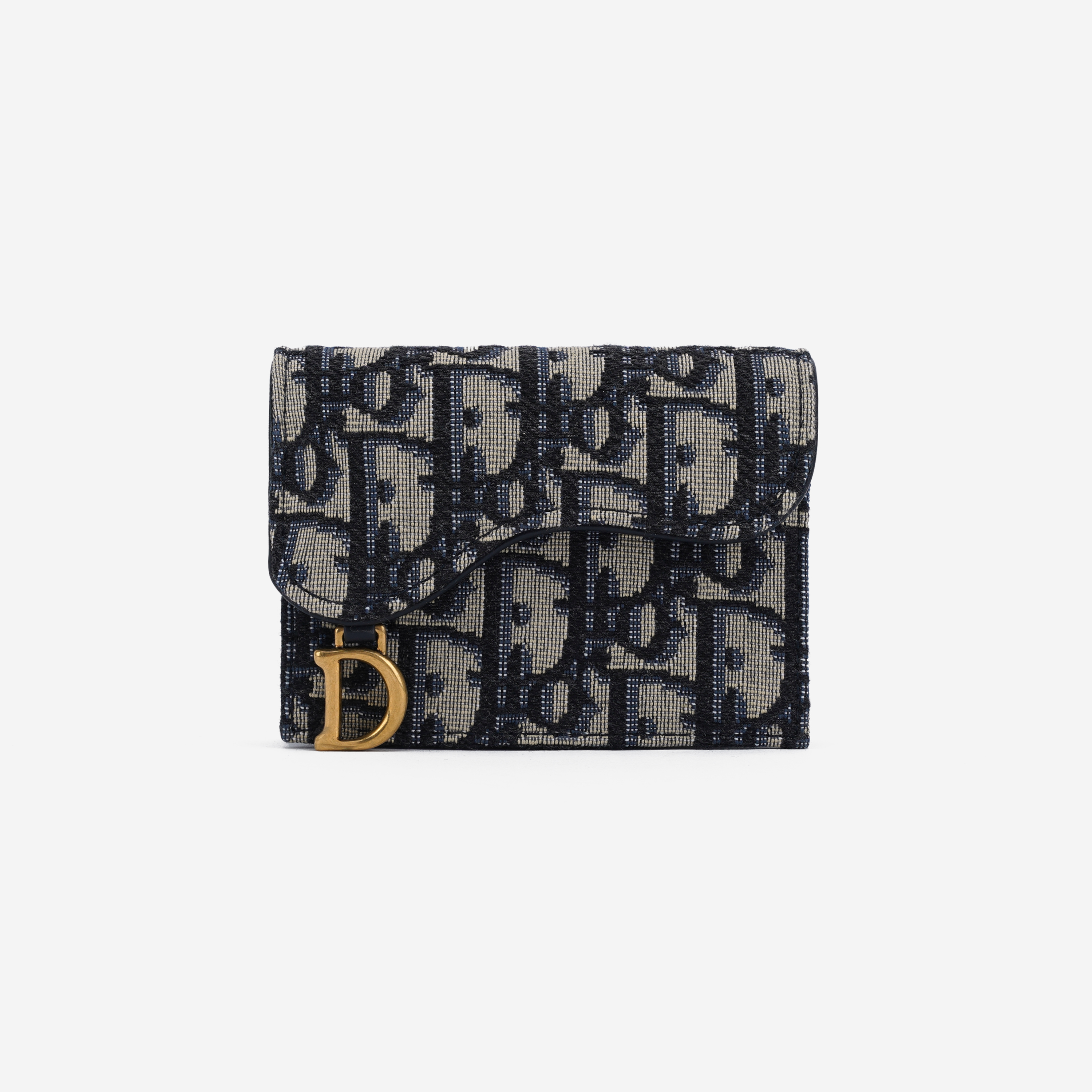 Dior Saddle Flap Card Holder Blue Dior Oblique Jacquard