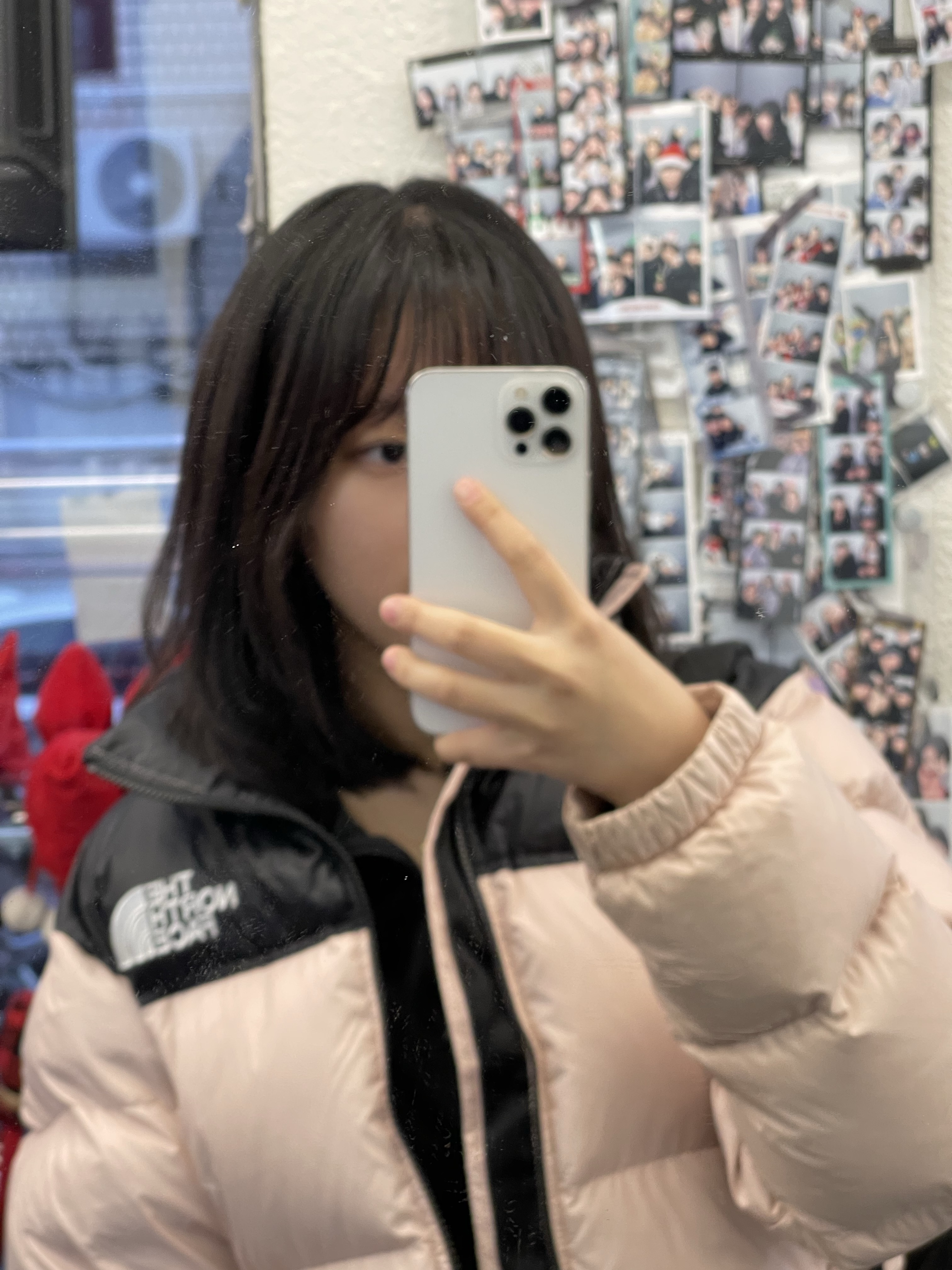 (W) The North Face Nuptse Short Jacket Pink Moss 착용 스타일