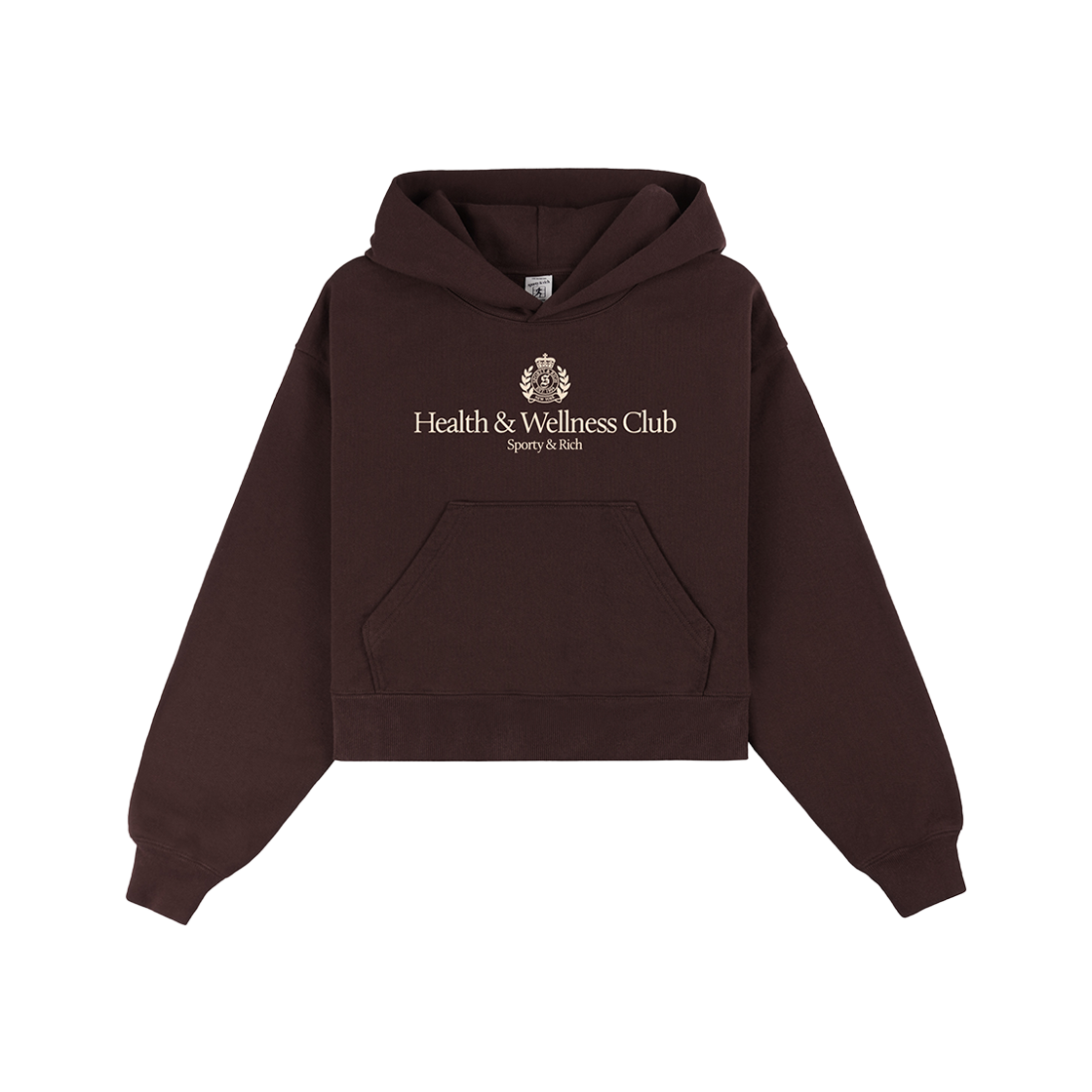 KM4DTSHSR08DB Sporty & Rich H&W Crest Cropped Hoodie Chocolate Cream - 24FW