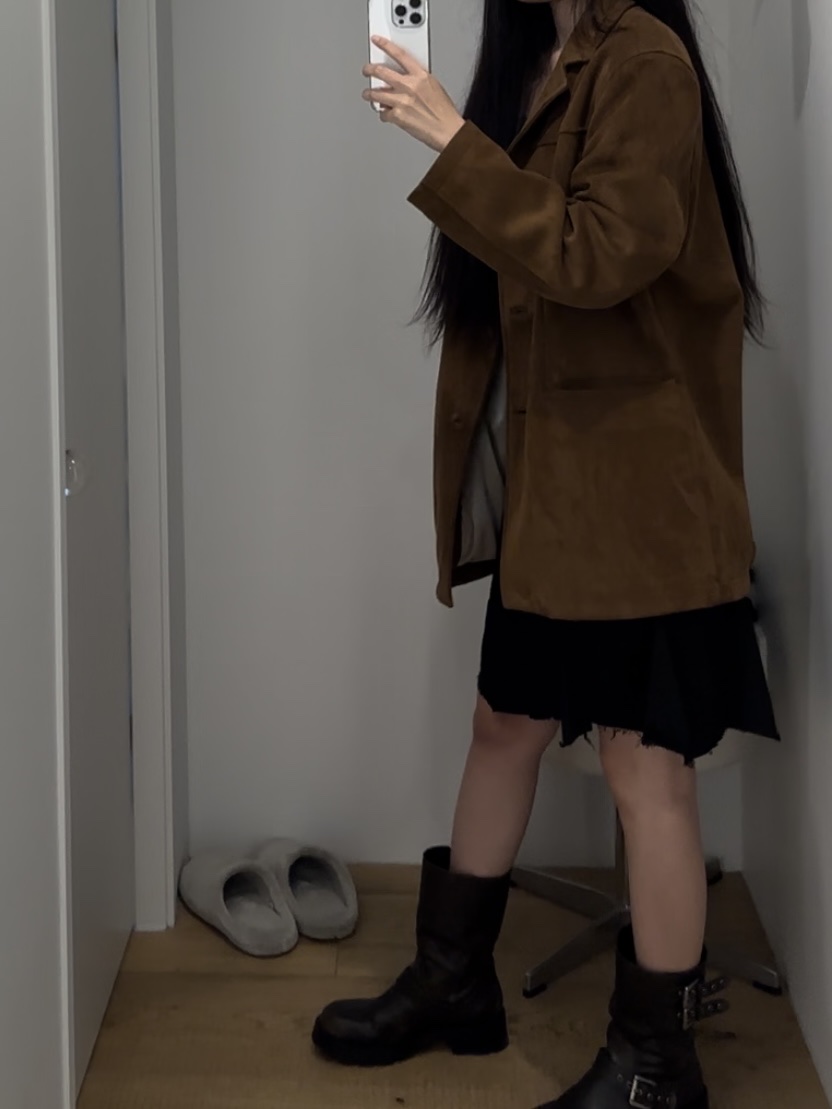 (W) Zara Buckled Biker Flat Ankle Boots Brown 착용 스타일 - 2