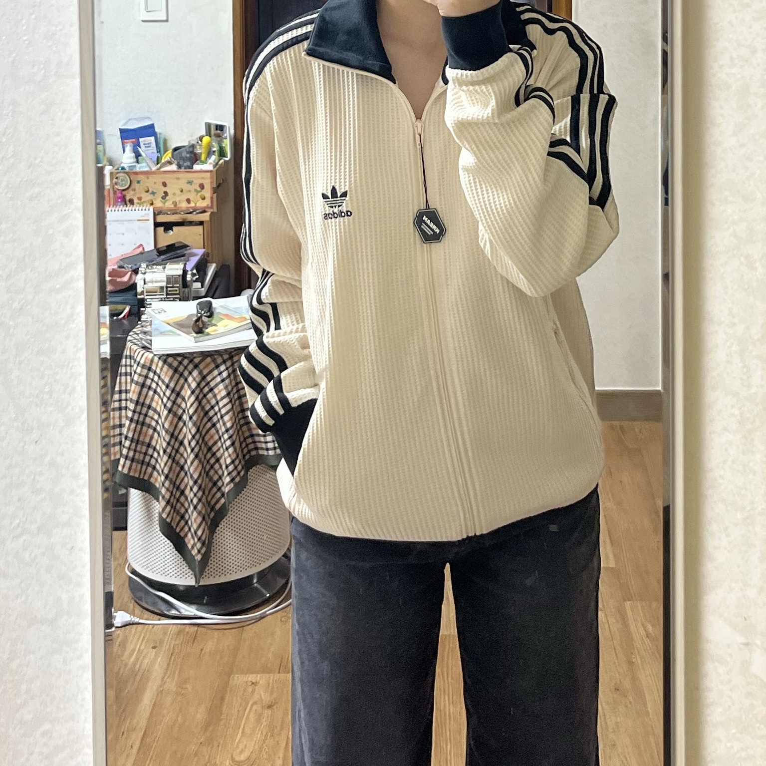Adidas Waffle Beckenbauer Track Top Wonder White - KR Sizing 착용 스타일 - 1