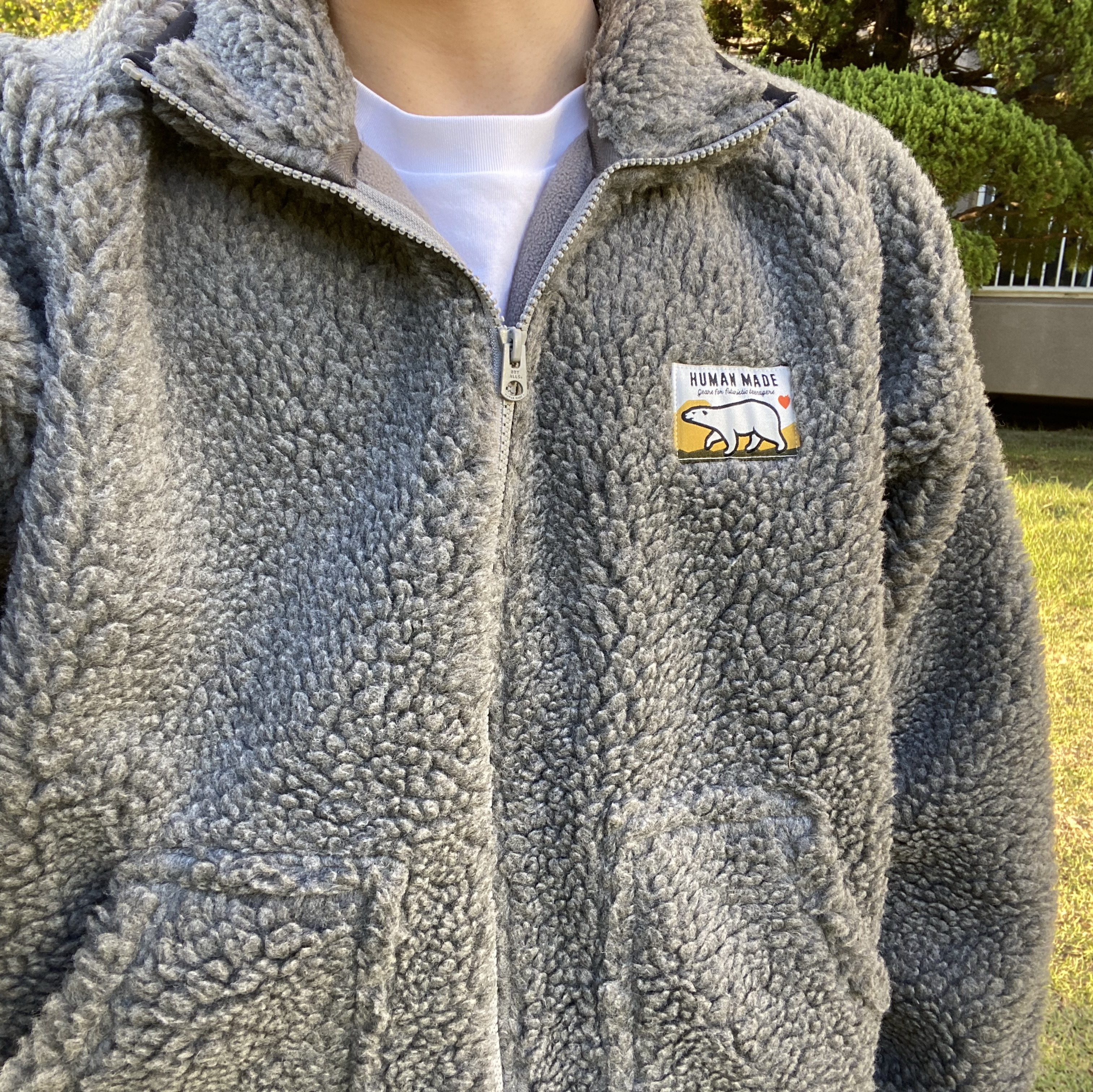 Human Made Boa Fleece Jacket Gray 착용 스타일 - 1