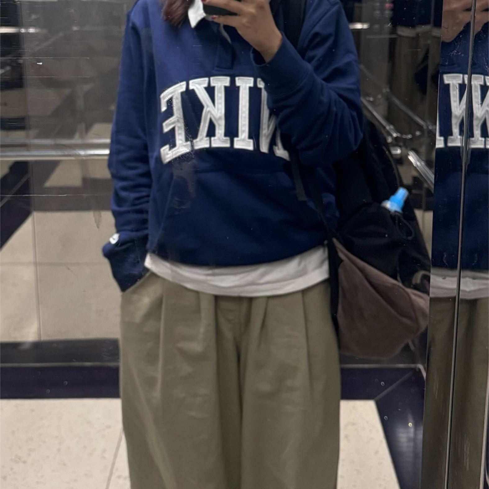 Nike Club Fleece Long Sleeve Fleece Polo Midnight Navy - Asia 착용 스타일 - 2