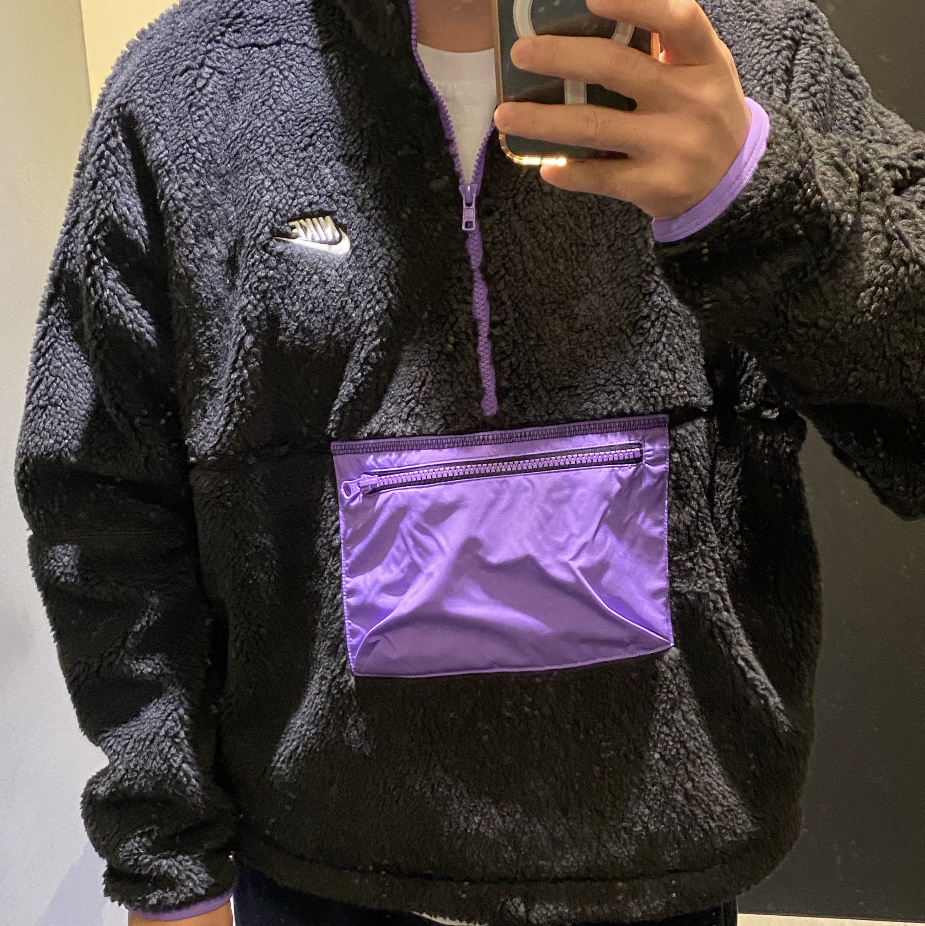 Nike Club Fleece+ Half Zip Anorak Black Action Grape - Asia 착용 스타일