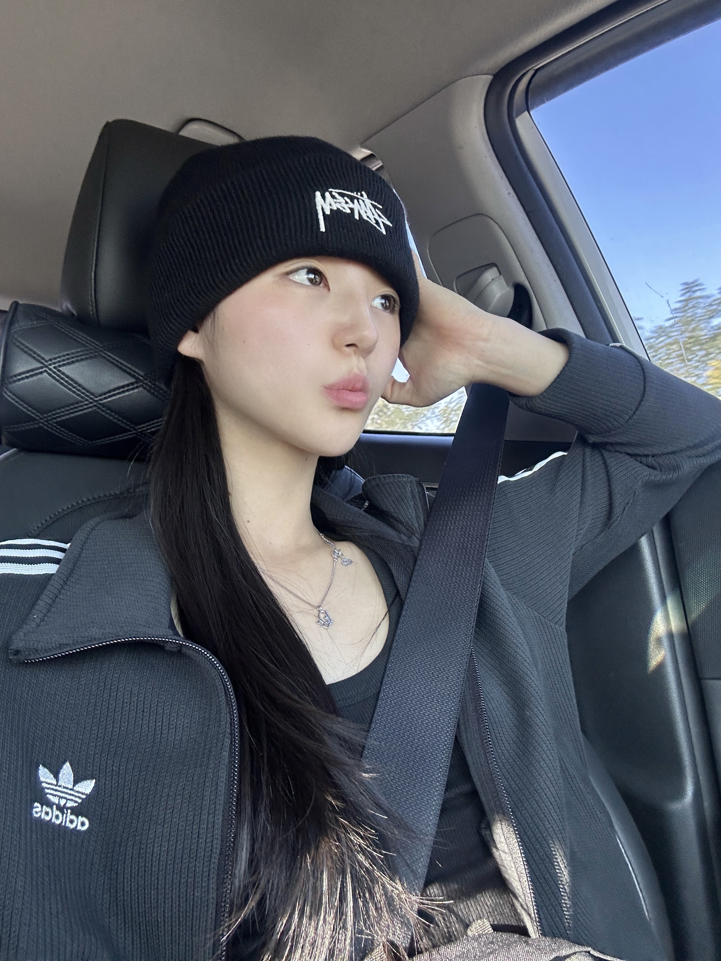 Stussy Stock Cuff Beanie Black, Dior Oblique Pendant Necklace Silver Finish Brass White Crystals 착용 스타일 - 1