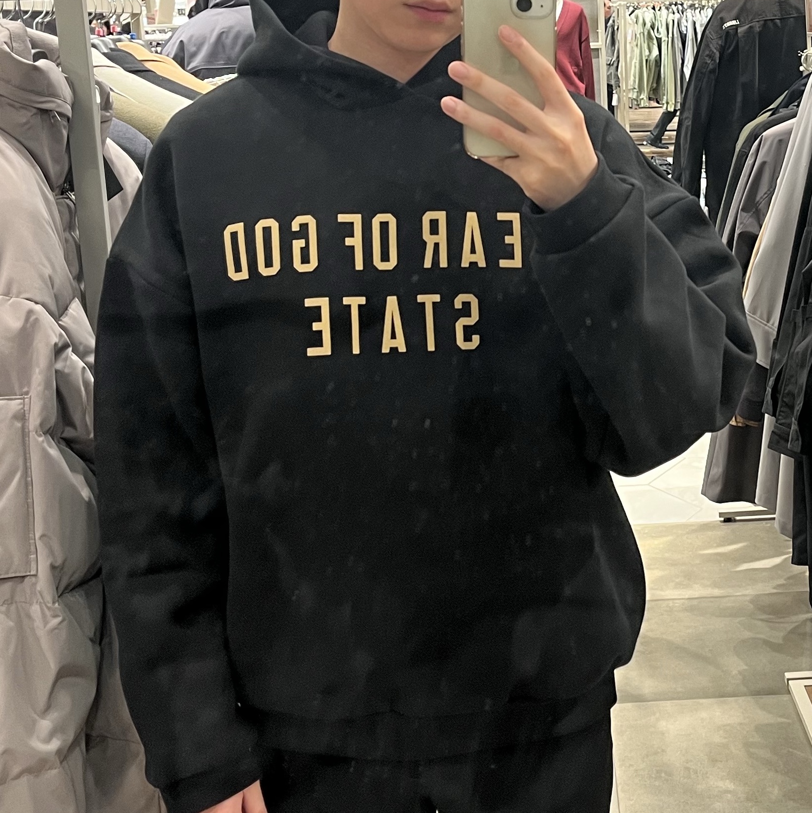Essentials Fleece State Hoodie Black - 24FW 착용 스타일