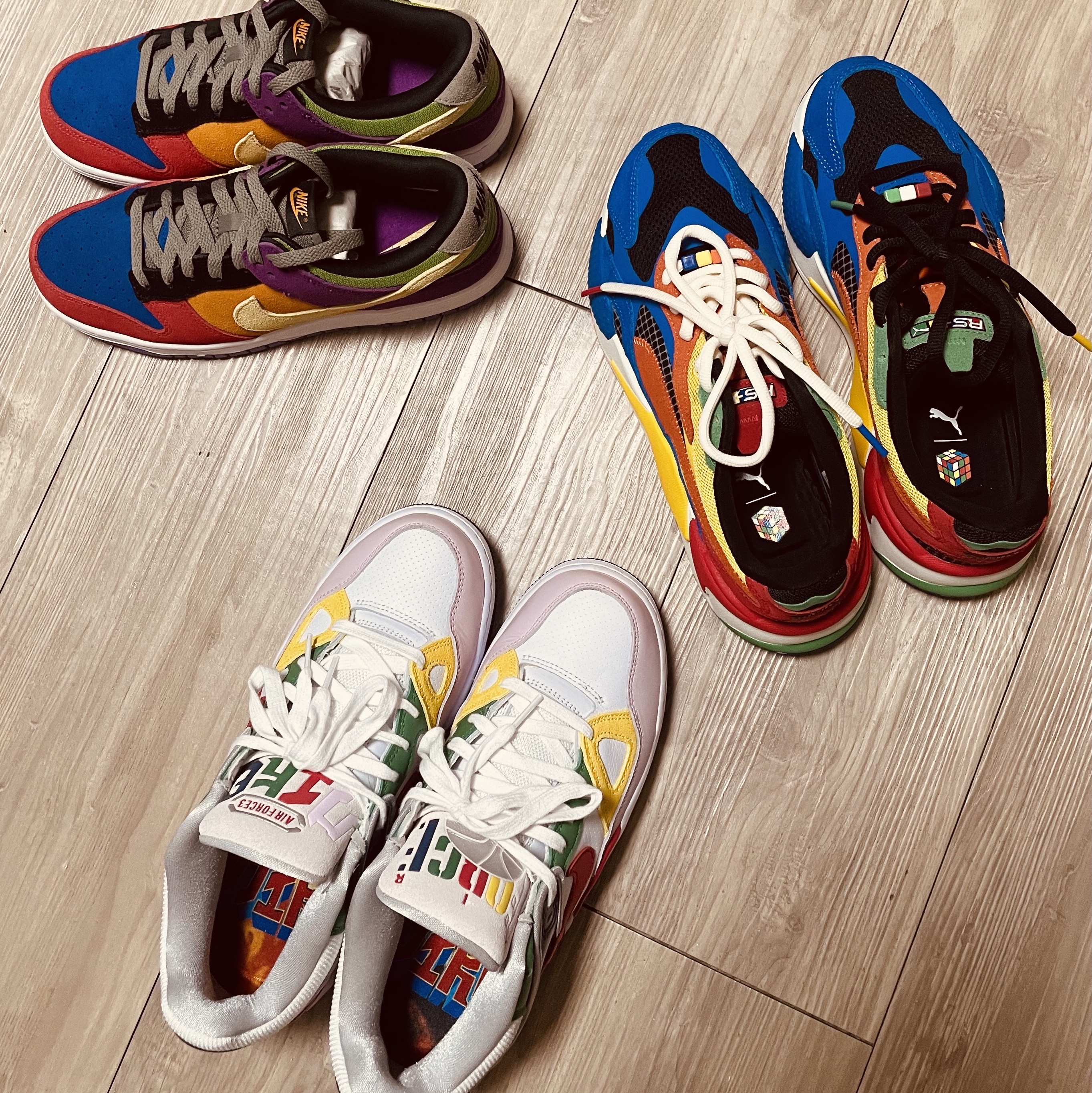 Nike x Nigo Air Force 3 Low SP Blue Void and Tour Yellow, Nike Dunk Low SP Retro Viotech 2019 착용 스타일 - 1