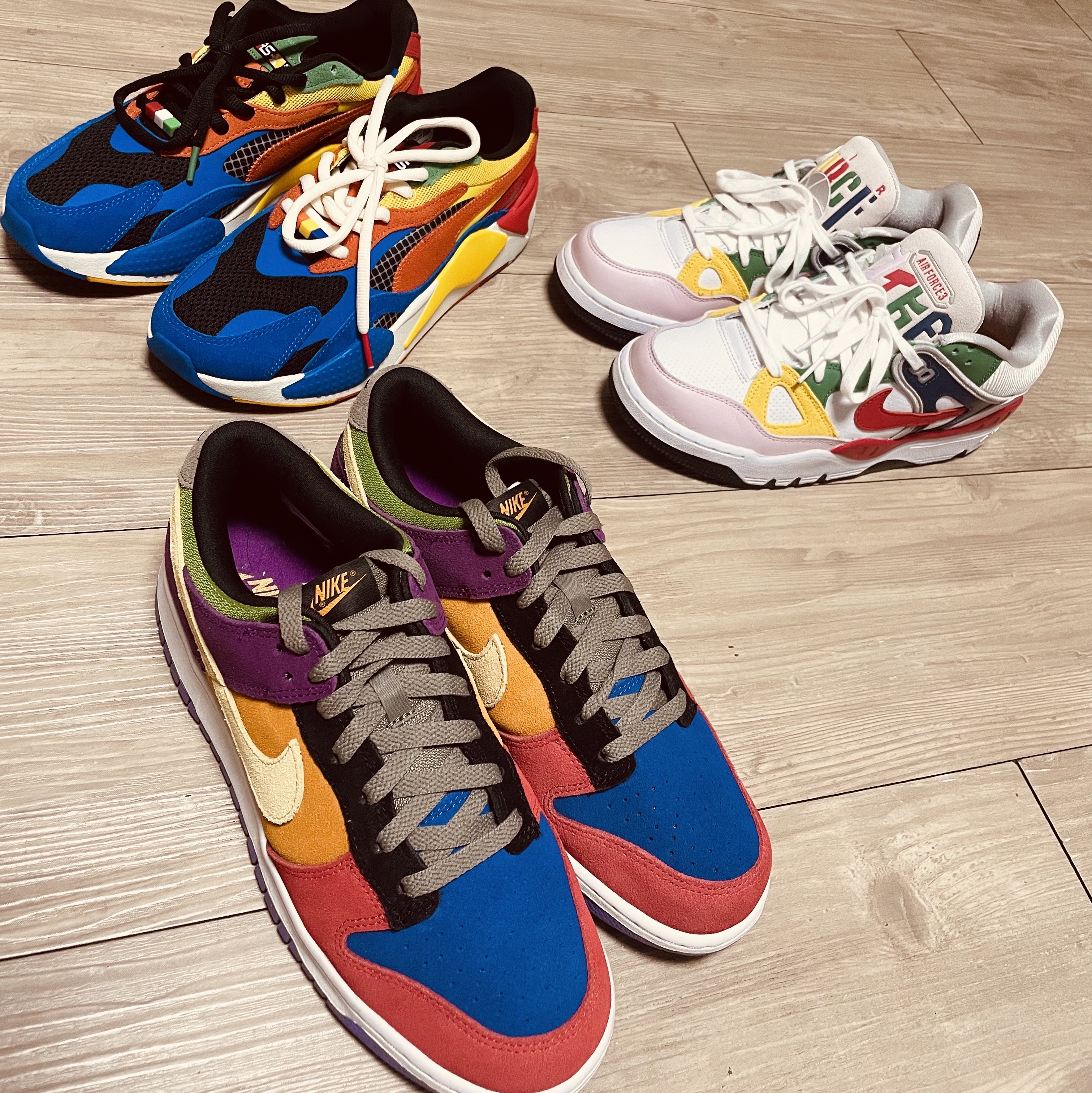 Nike x Nigo Air Force 3 Low SP Blue Void and Tour Yellow, Nike Dunk Low SP Retro Viotech 2019 착용 스타일 - 2