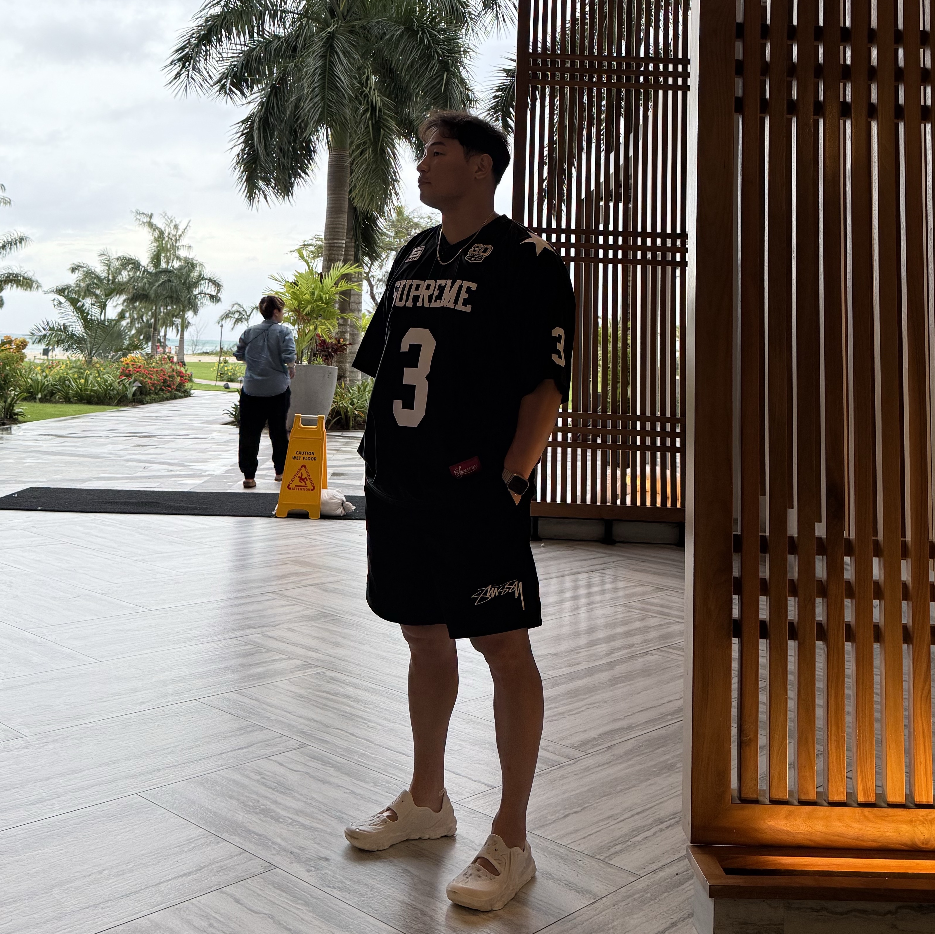 Supreme Star Football Jersey Black - 24FW, Nike x Stussy Shorts Black (FJ9167-010) 착용 스타일