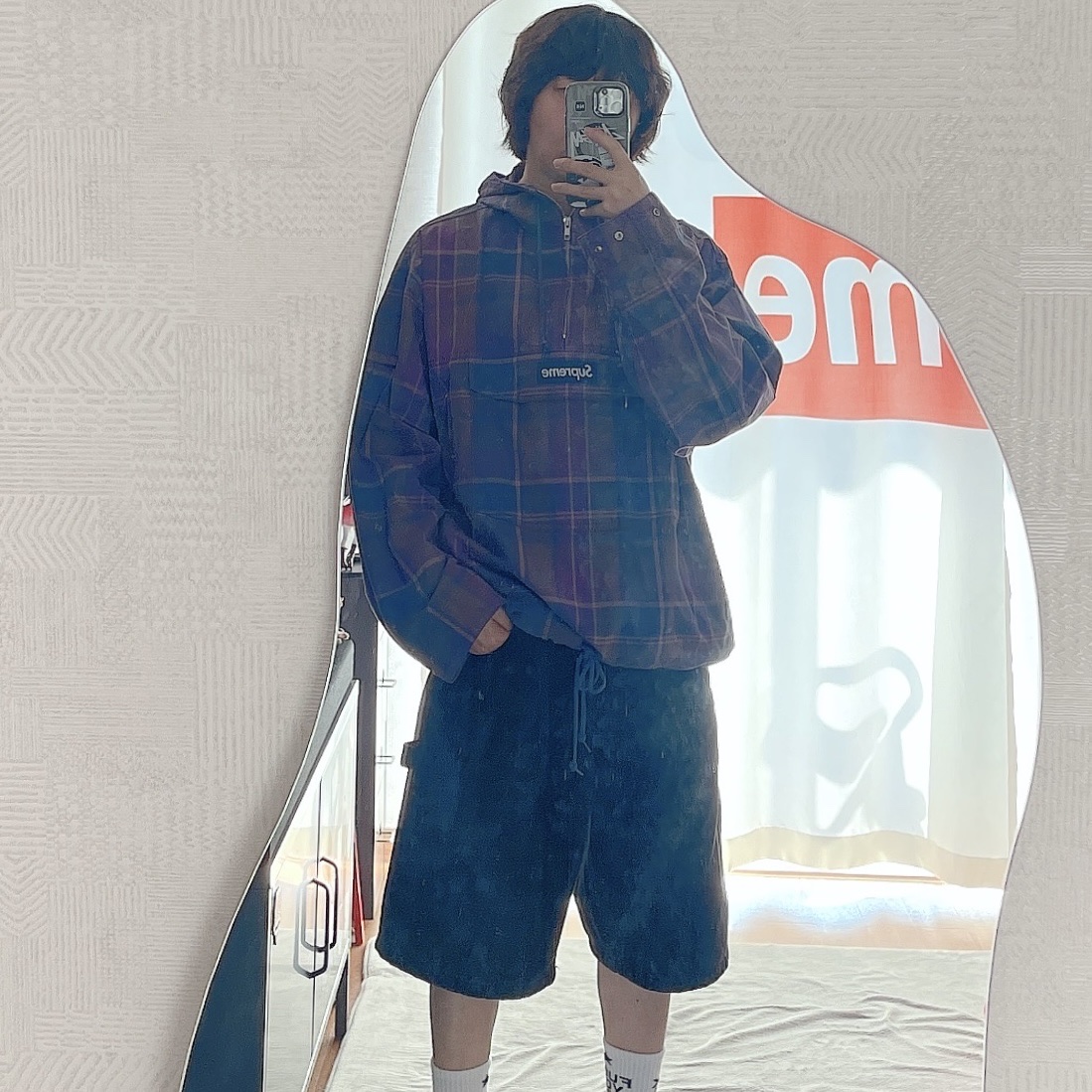 Supreme Cotton Utility Anorak Plaid - 24SS, Supreme x Nike Denim Short Black - 24SS 착용 스타일 - 2