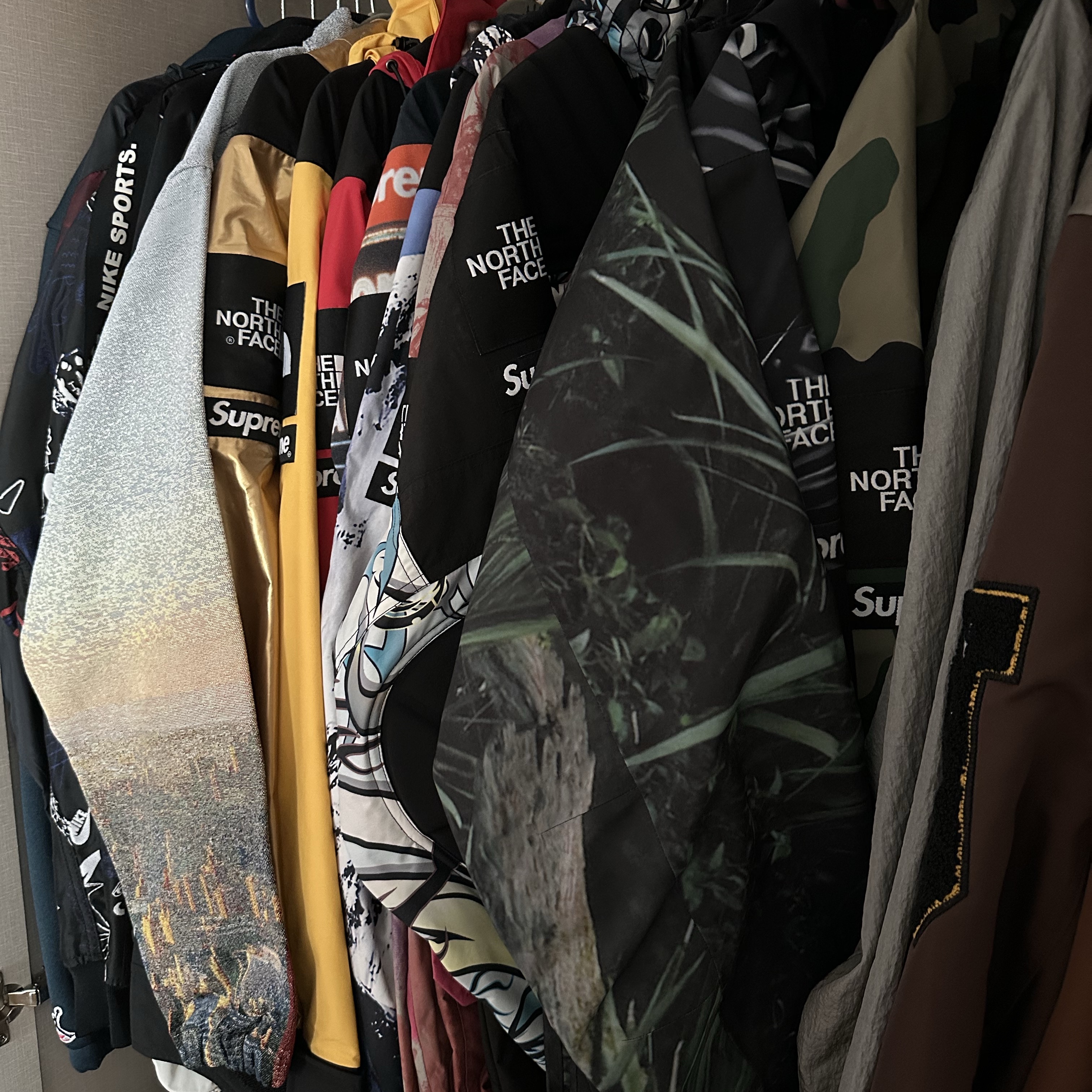 Supreme x The North Face Steep Tech Apogee Jacket Multicolor Dragon - 22FW, Supreme x The North Face Metallic Mountain Parka Gold - 18SS 착용 스타일