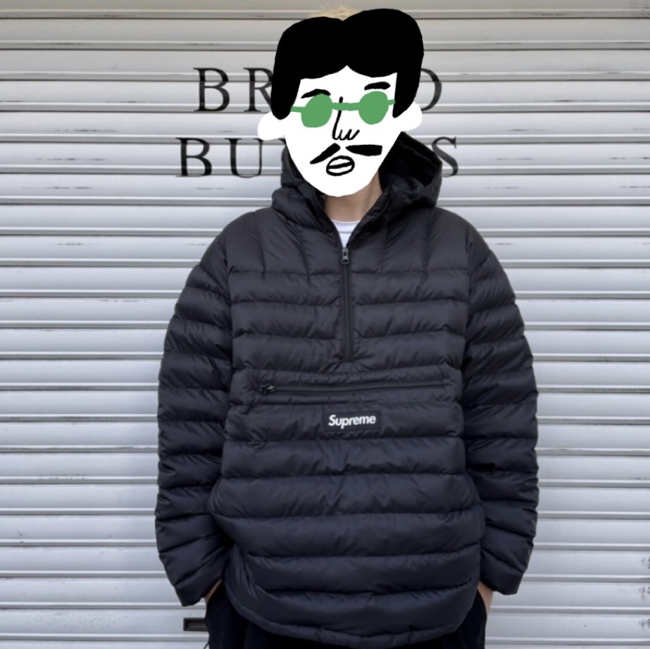 Supreme Micro Down Half Zip Hooded Pullover Black - 24FW 착용 스타일 - 3