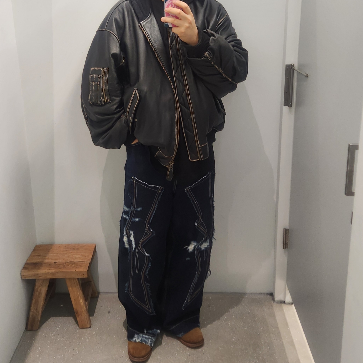 Undermycar Burok Vintage Cowhide Oversized Bomber Antique Bronze - 23FW 착용 스타일
