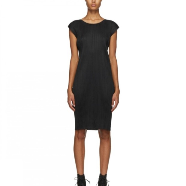 (W) Pleats Please Issey Miyake Basics French Sleeve Dress Black 착용 스타일