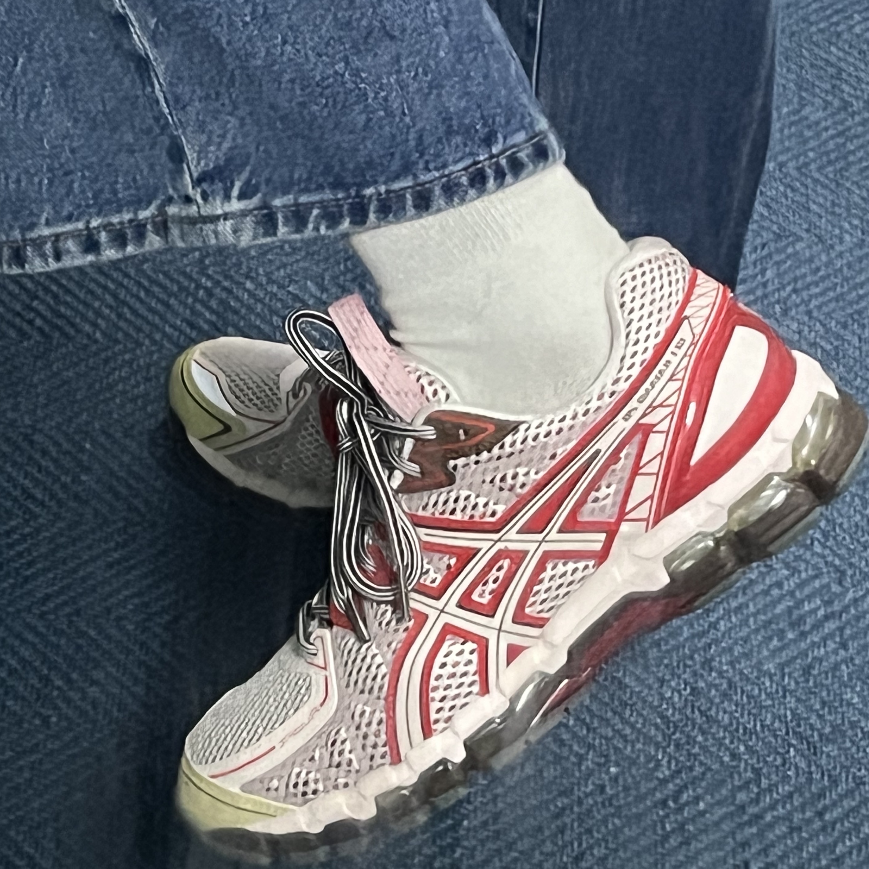 Asics UB9-S Gel-Kayano 20 Crystal Pink Classic Red, Asics Gel-Nunobiki Cream Dark Olive 착용 스타일 - 4