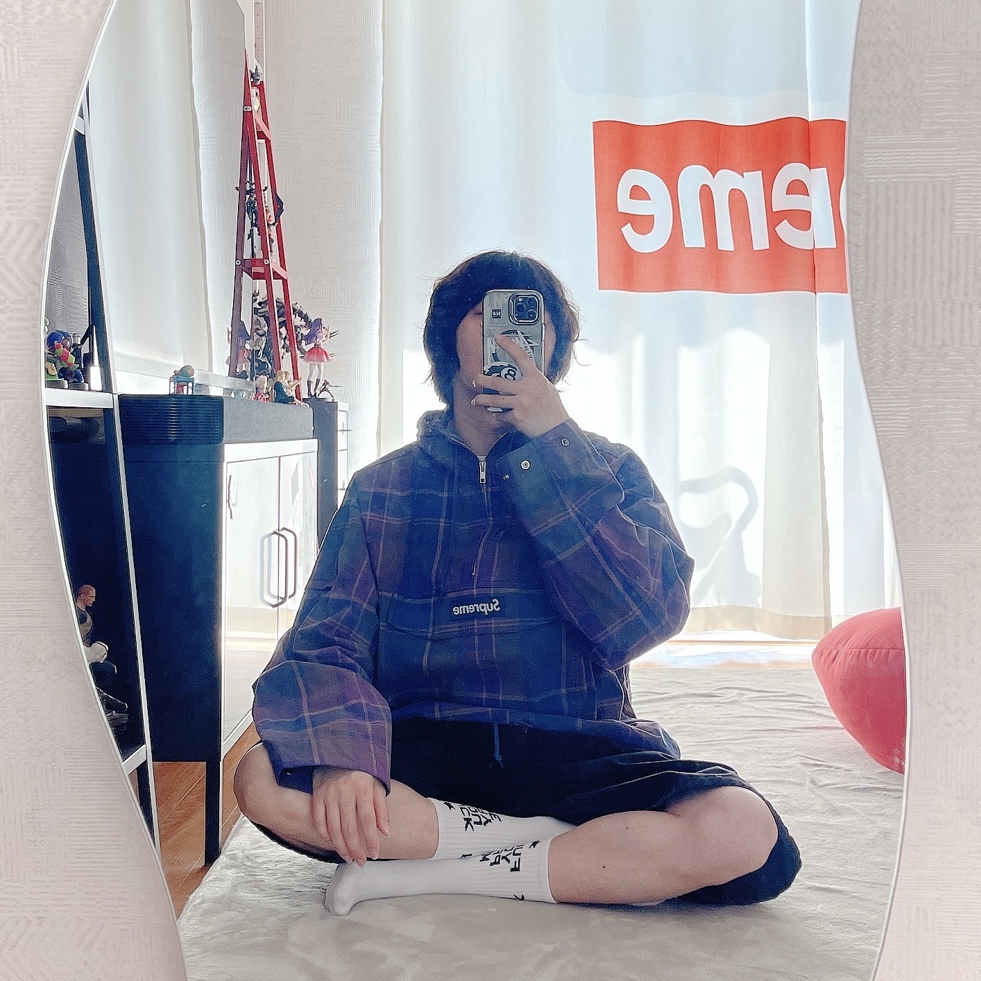 Supreme Cotton Utility Anorak Plaid - 24SS, Supreme x Nike Denim Short Black - 24SS 착용 스타일 - 1