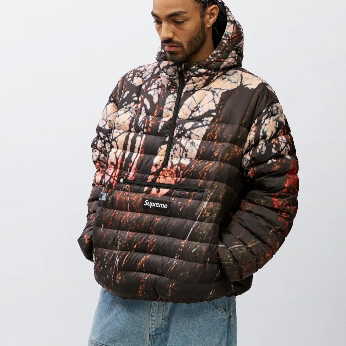Supreme Micro Down Half Zip Hooded Pullover Black - 24FW 착용 스타일 - 5