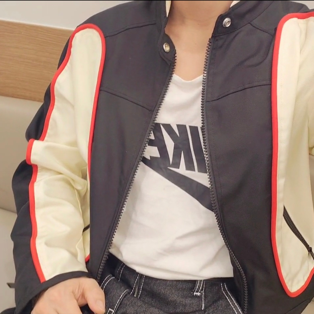 Diesel J-Blink Biker Jacket in Colour-Block Nylon Black White 착용 스타일 - 1