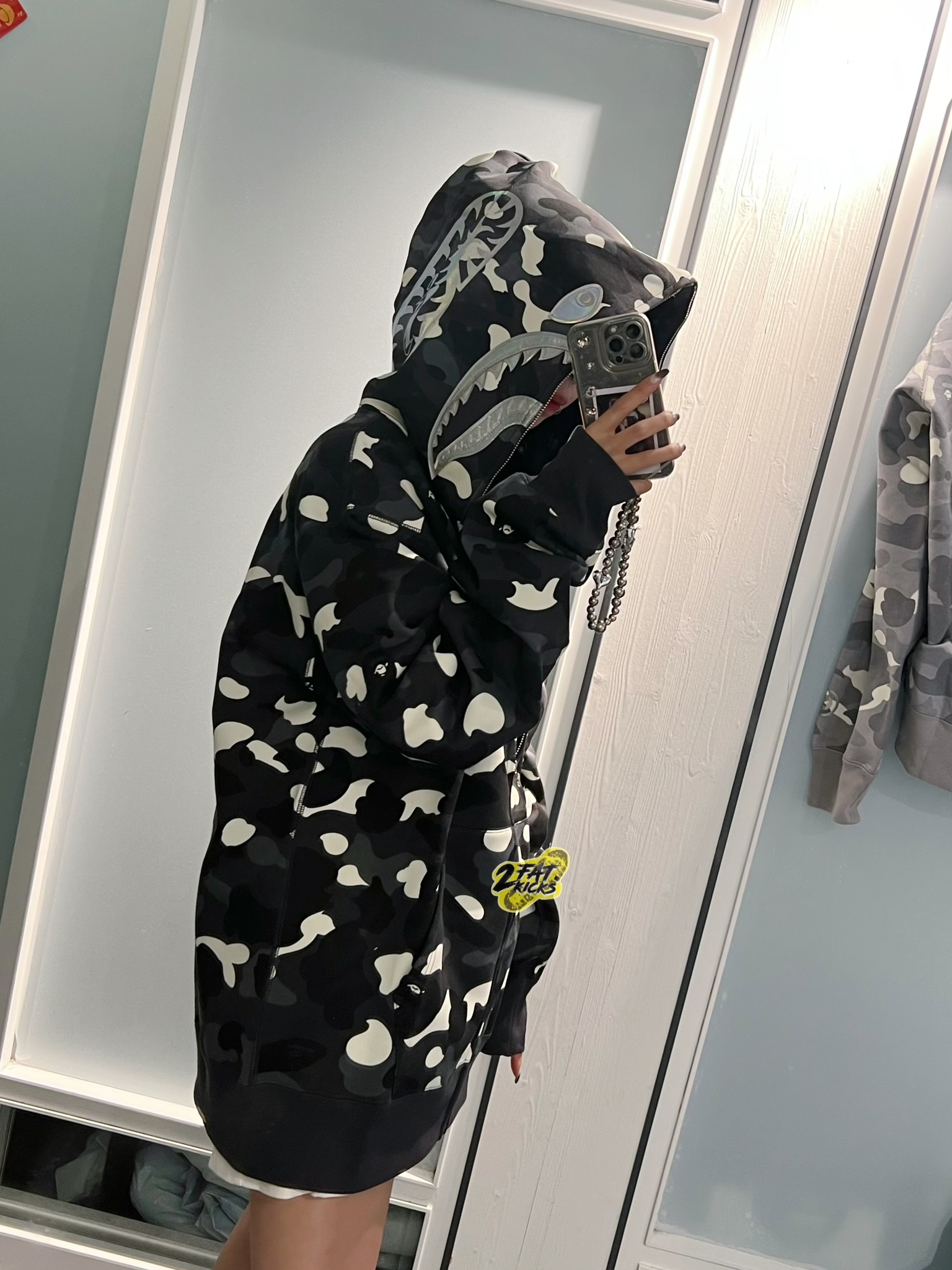 BAPE City Camo Shark Full Zip Hoodie Black, BAPE City Camo Shark Full Zip Hoodie Grey 착용 스타일 - 8