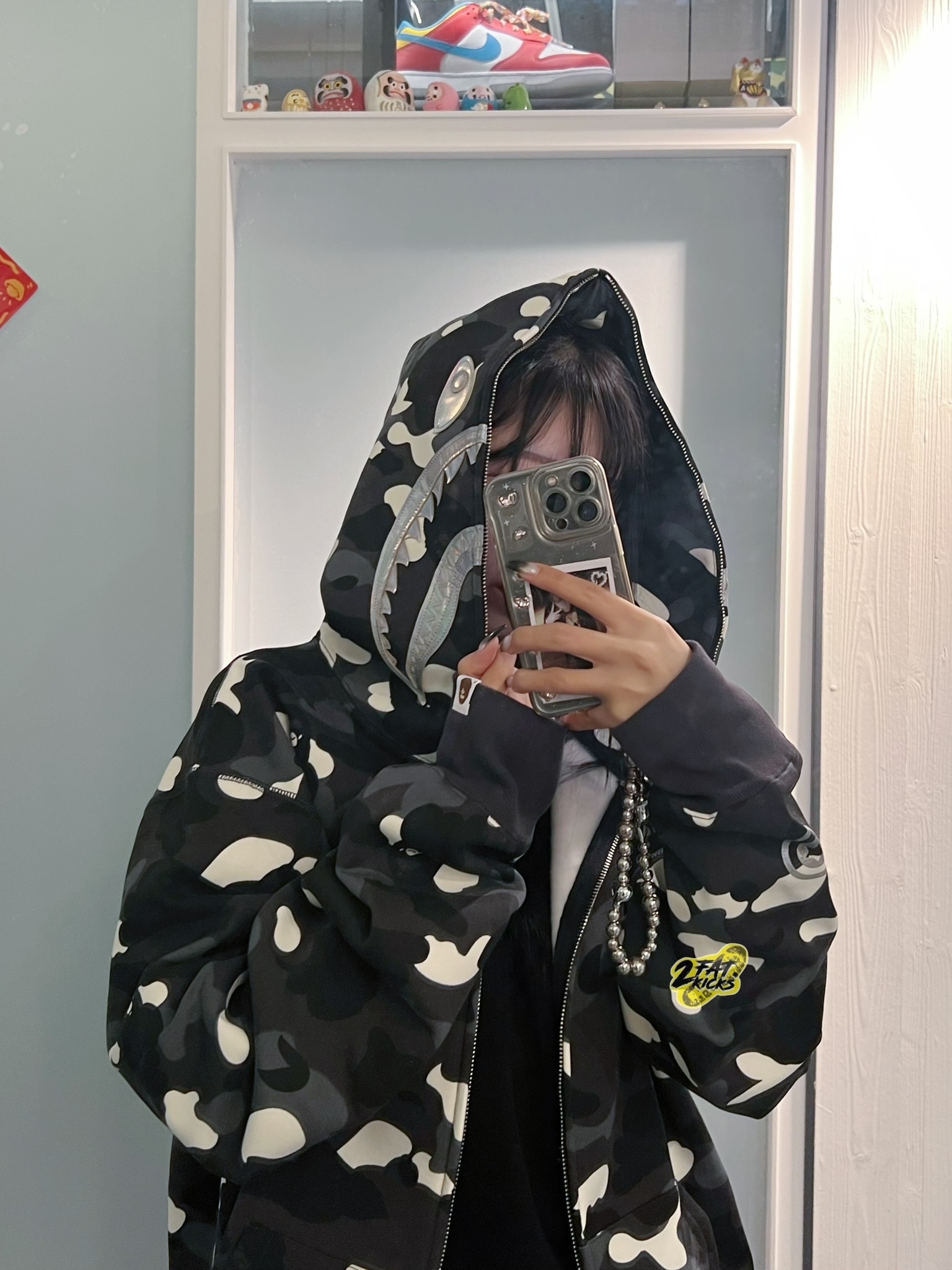BAPE City Camo Shark Full Zip Hoodie Black, BAPE City Camo Shark Full Zip Hoodie Grey 착용 스타일 - 7