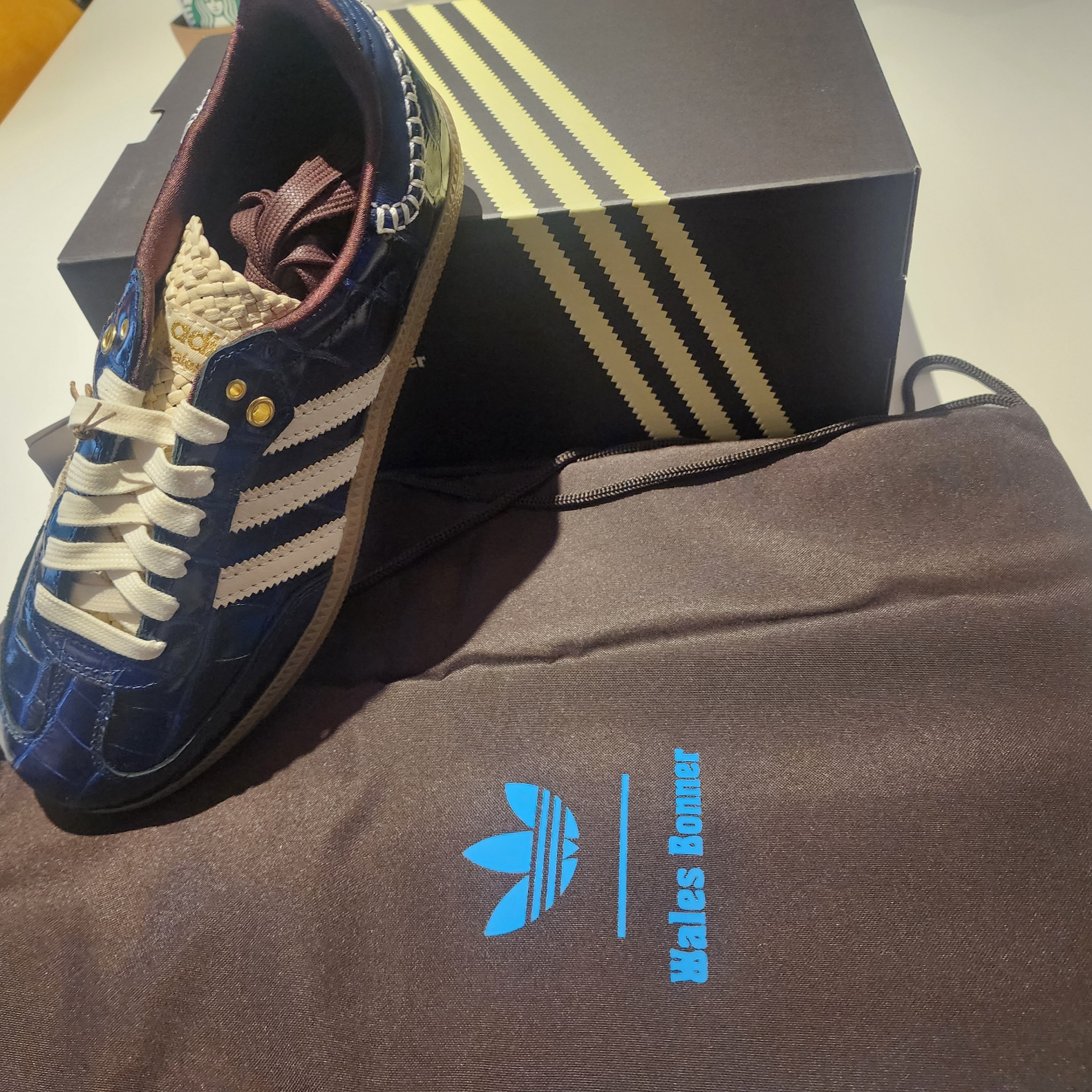 Adidas x Wales Bonner Samba Collegiate Navy Wonder White 착용 스타일 - 2