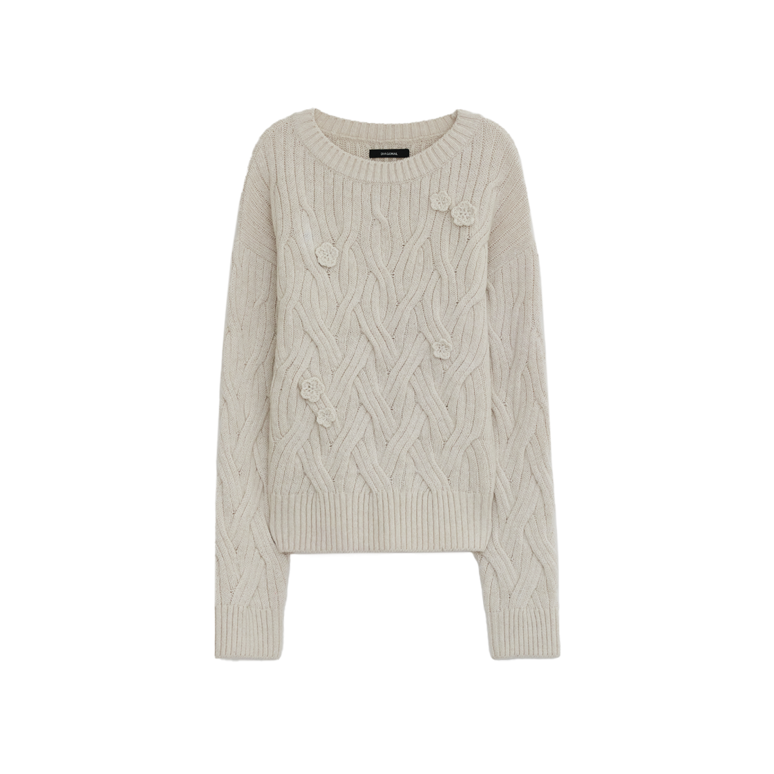 다이애그널 케이블 아플리케 니트 아이보리