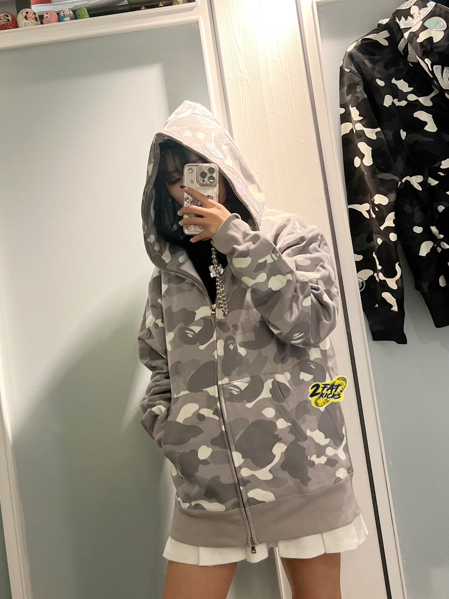 BAPE City Camo Shark Full Zip Hoodie Black, BAPE City Camo Shark Full Zip Hoodie Grey 착용 스타일 - 3