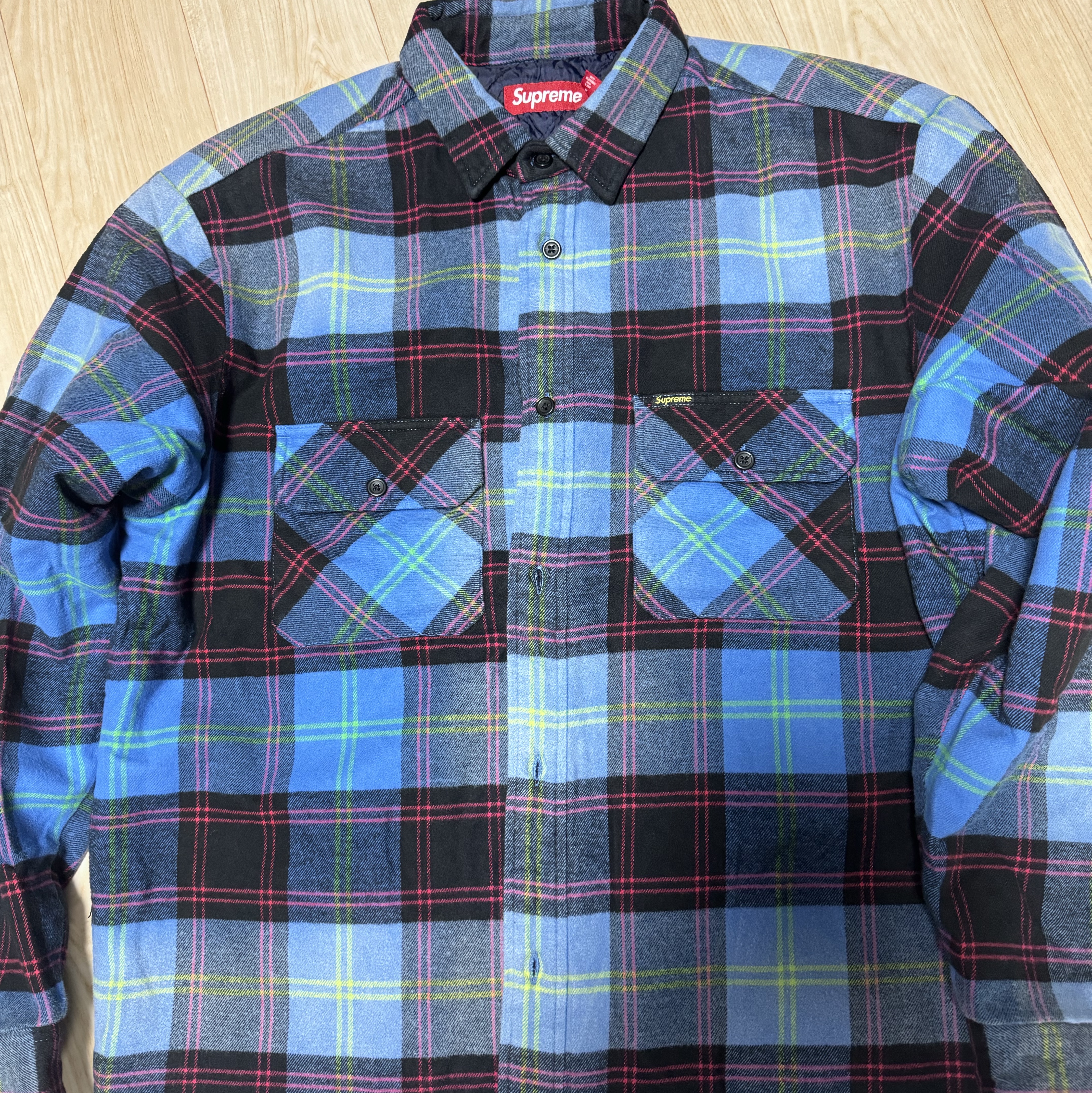 Supreme Quilted Plaid Shirt Blue - 24FW 착용 스타일 - 1