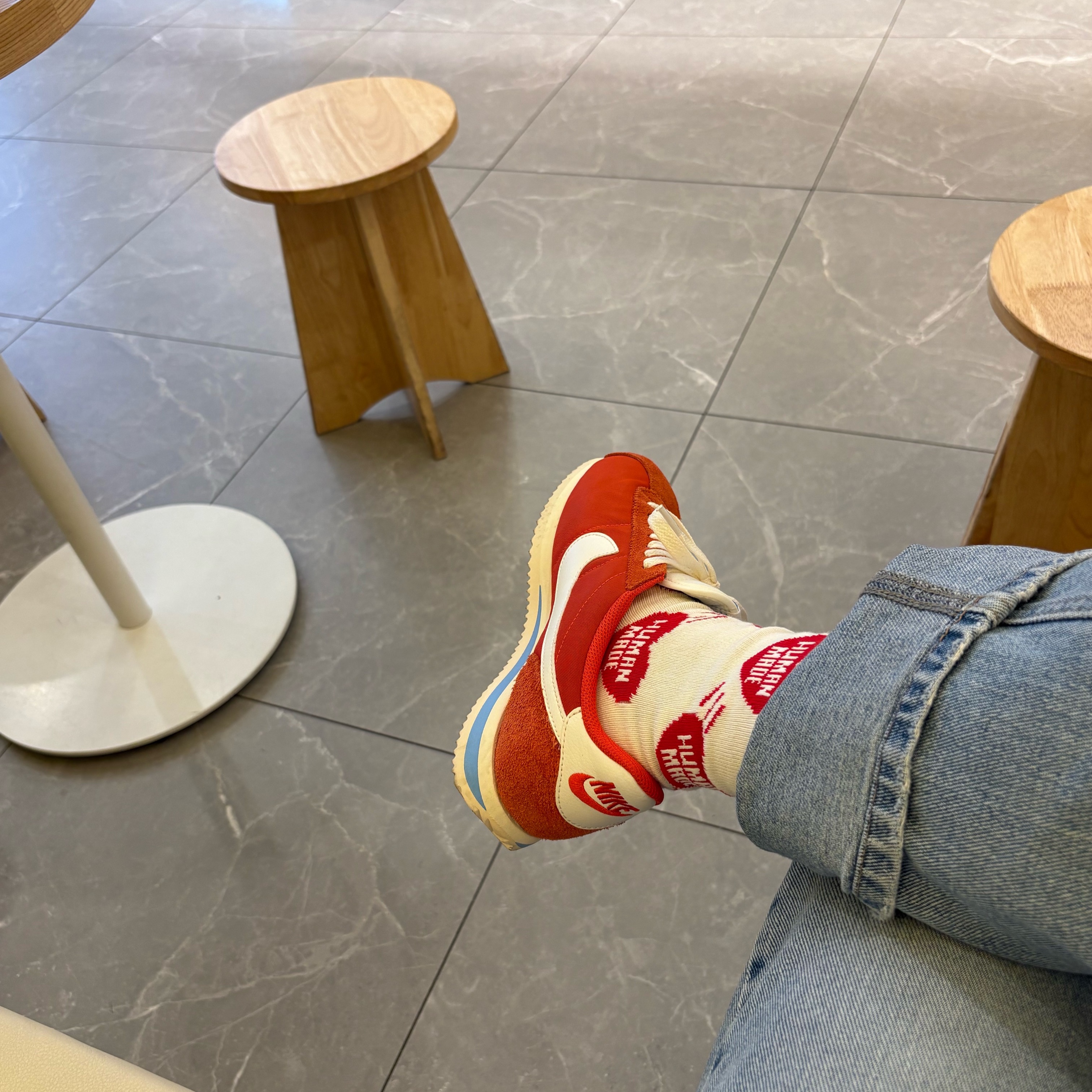 Human Made Heart Pattern Socks Red 착용 스타일