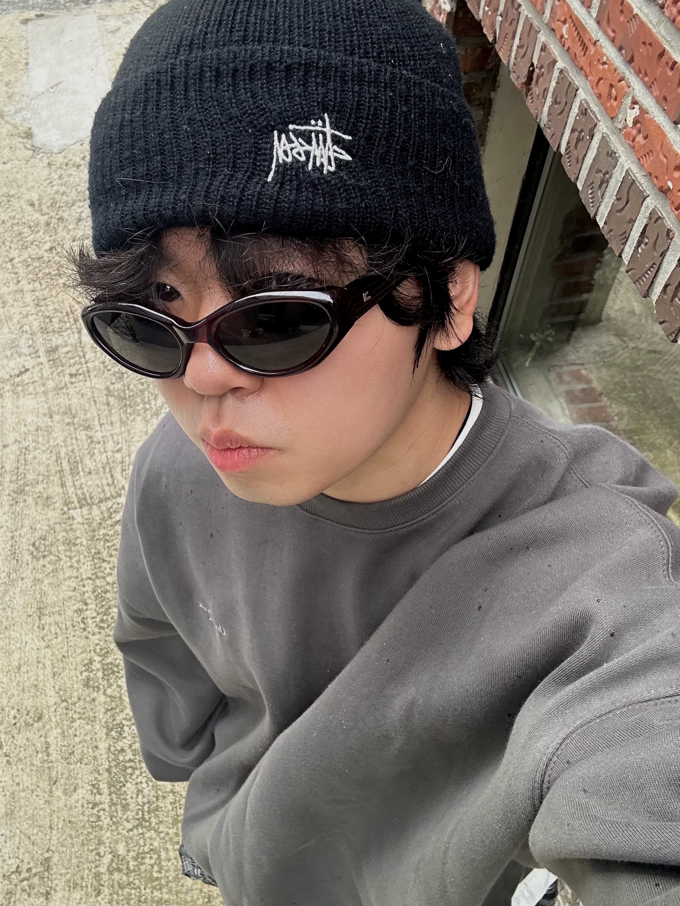 Undermycar Mu.14 Anti Fxxking Logo Play Oversized Bonded Sweat Shirts Olive, Balenciaga Stapler Sneaker Beige Grey 착용 스타일 - 8