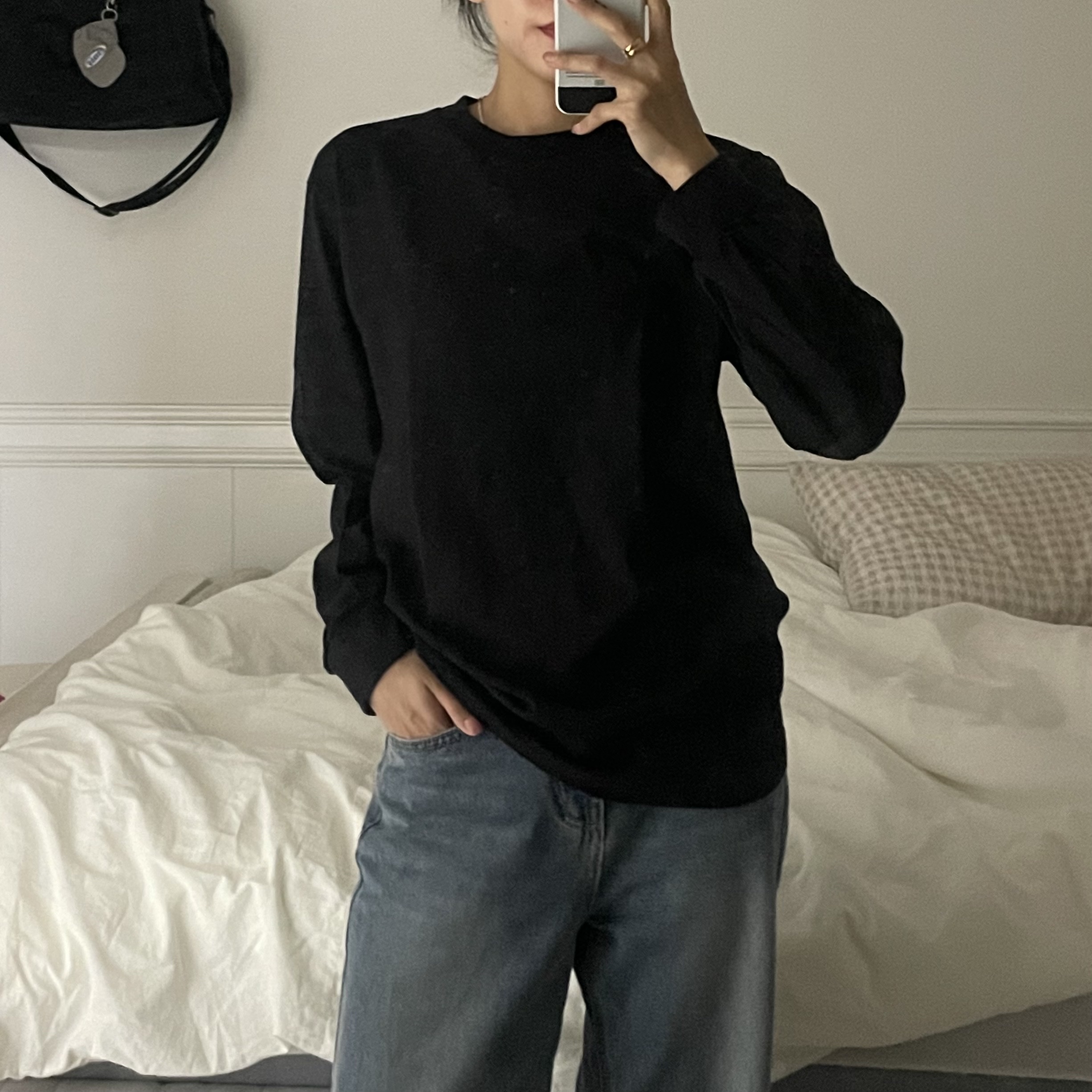 AAA Heavy Cotton 1304 Long Sleeve T-Shirt Black (2Pack) 착용 스타일 - 2