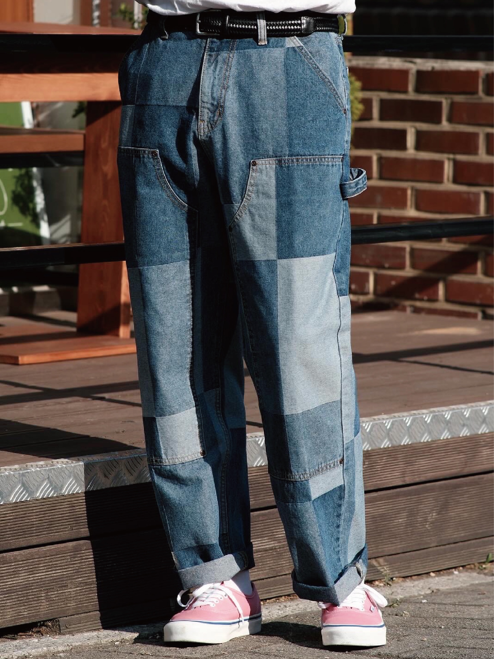 ersco Jacquard Patchwork Double Knee Pants Blue, Vans Authentic Color Theory Fizzy Flower 착용 스타일 - 4