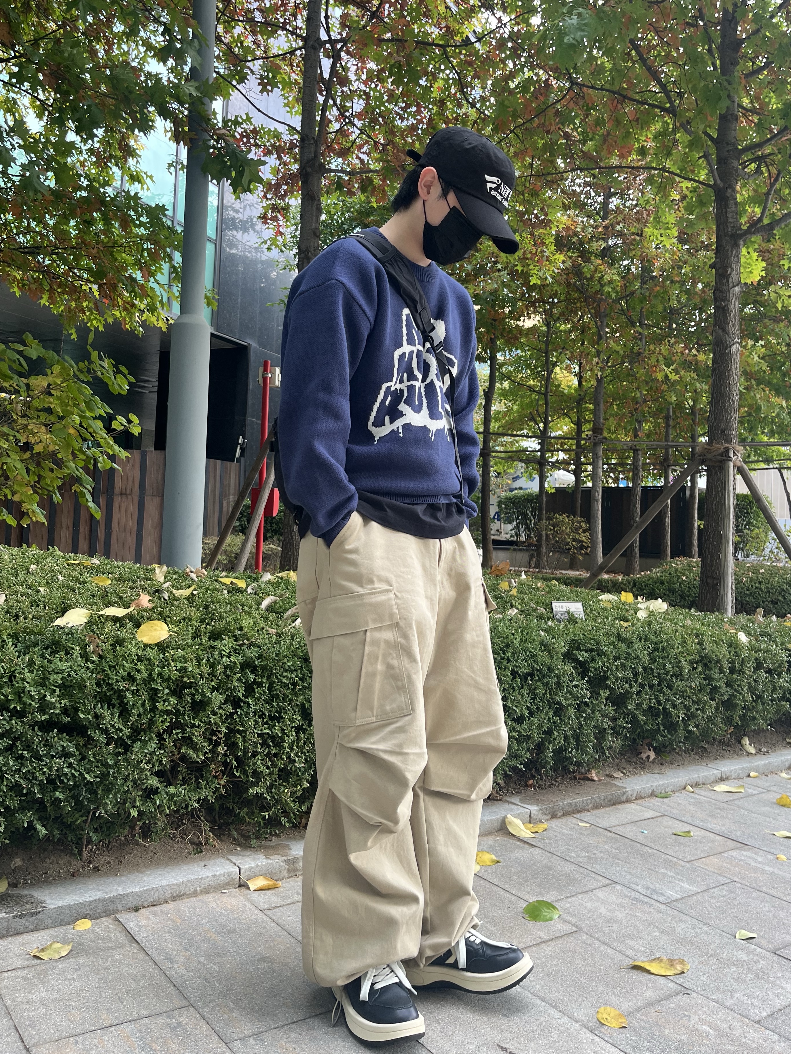 Converse x Drkshdw Turbowpn Black Cream, ETCE New Vision Destroyed Washed Cap Black 착용 스타일 - 1