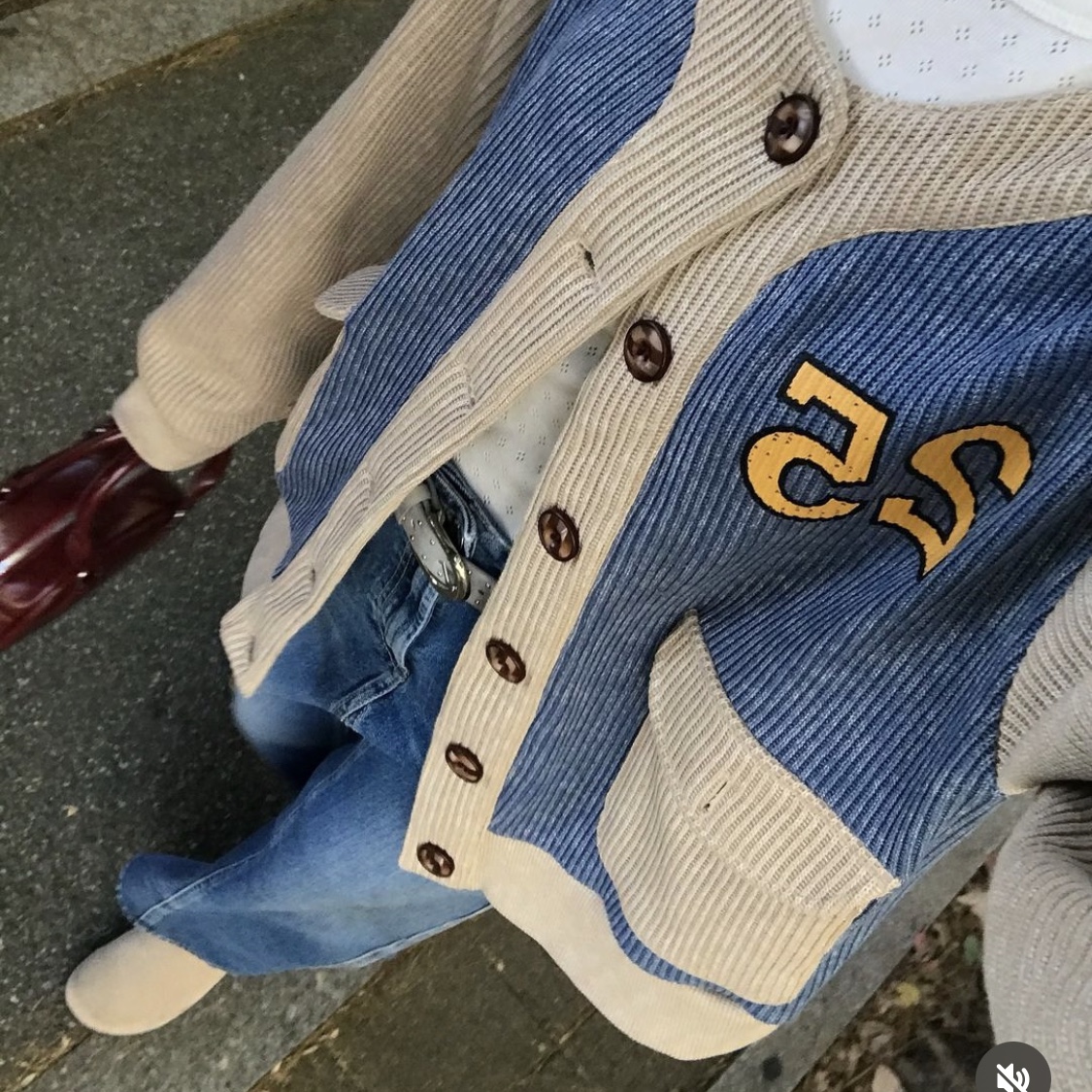 Problemallways Baseball Uniform Knit Cardigan Blue 착용 스타일 - 4