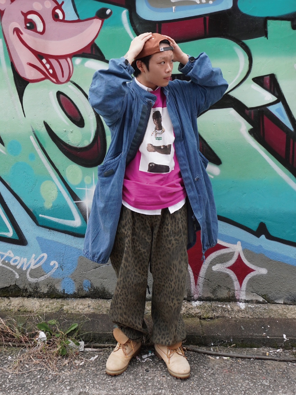 Supreme Tyler The Creator T-Shirt Magenta - 24FW, ersco Heart Logo Cap Brown 착용 스타일 - 2