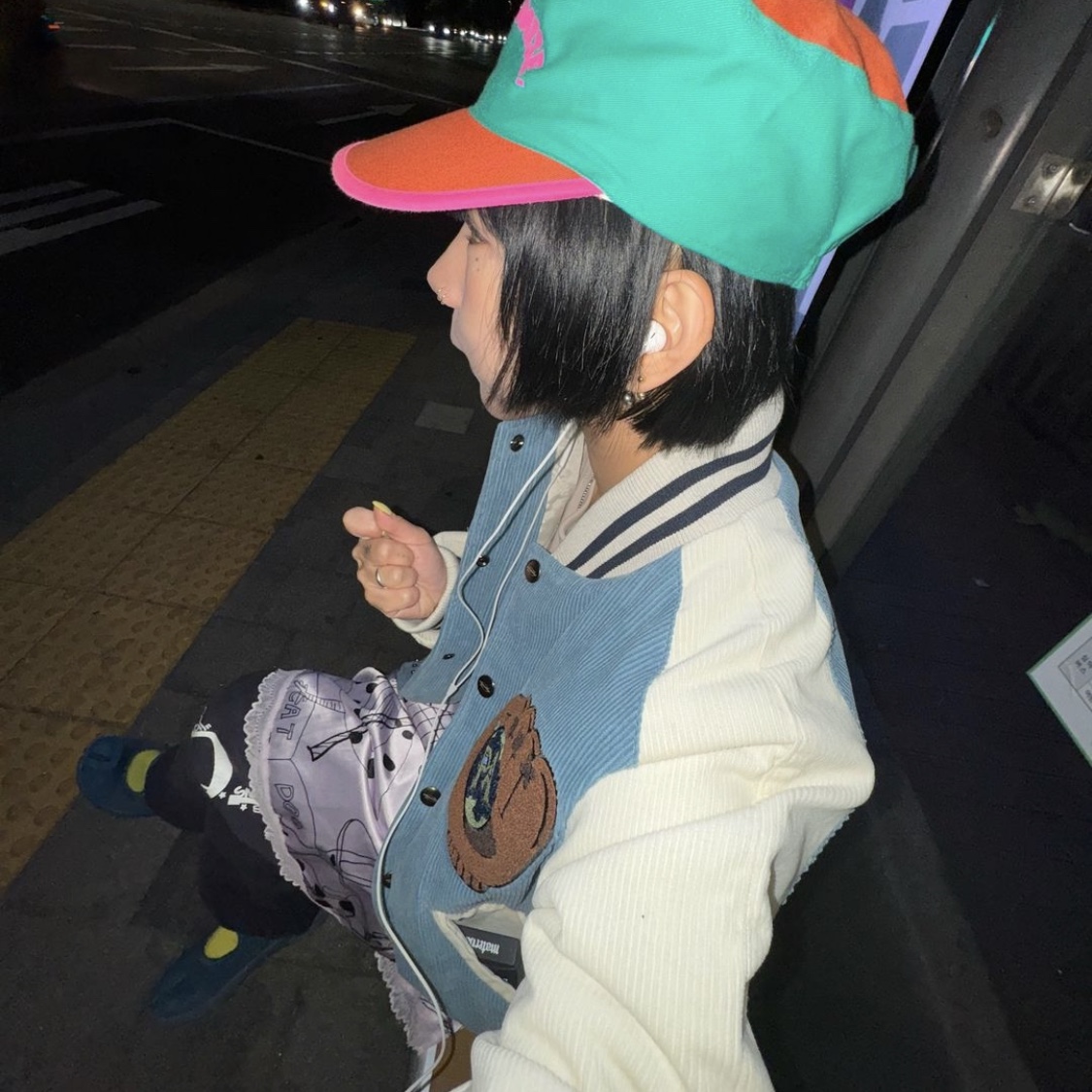 Problemallways Bonehead Ball Squad Varsity Jacket Skyblue 착용 스타일 - 2