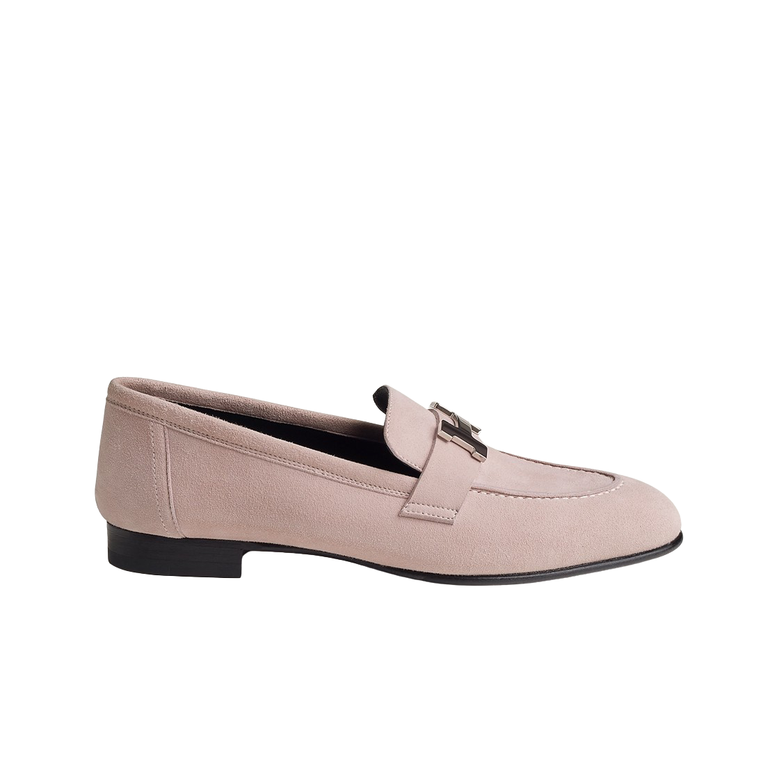 H172109Z27 (W) Hermes Paris Loafers Suede Goatskin & Palladium Rose Porcelaine