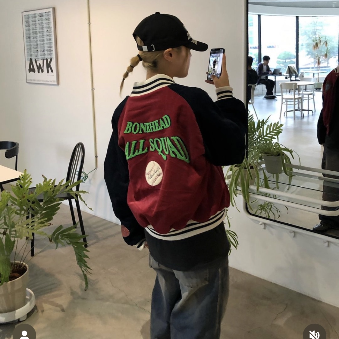Problemallways Bonehead Ball Squad Varsity Jacket Red 착용 스타일 - 1