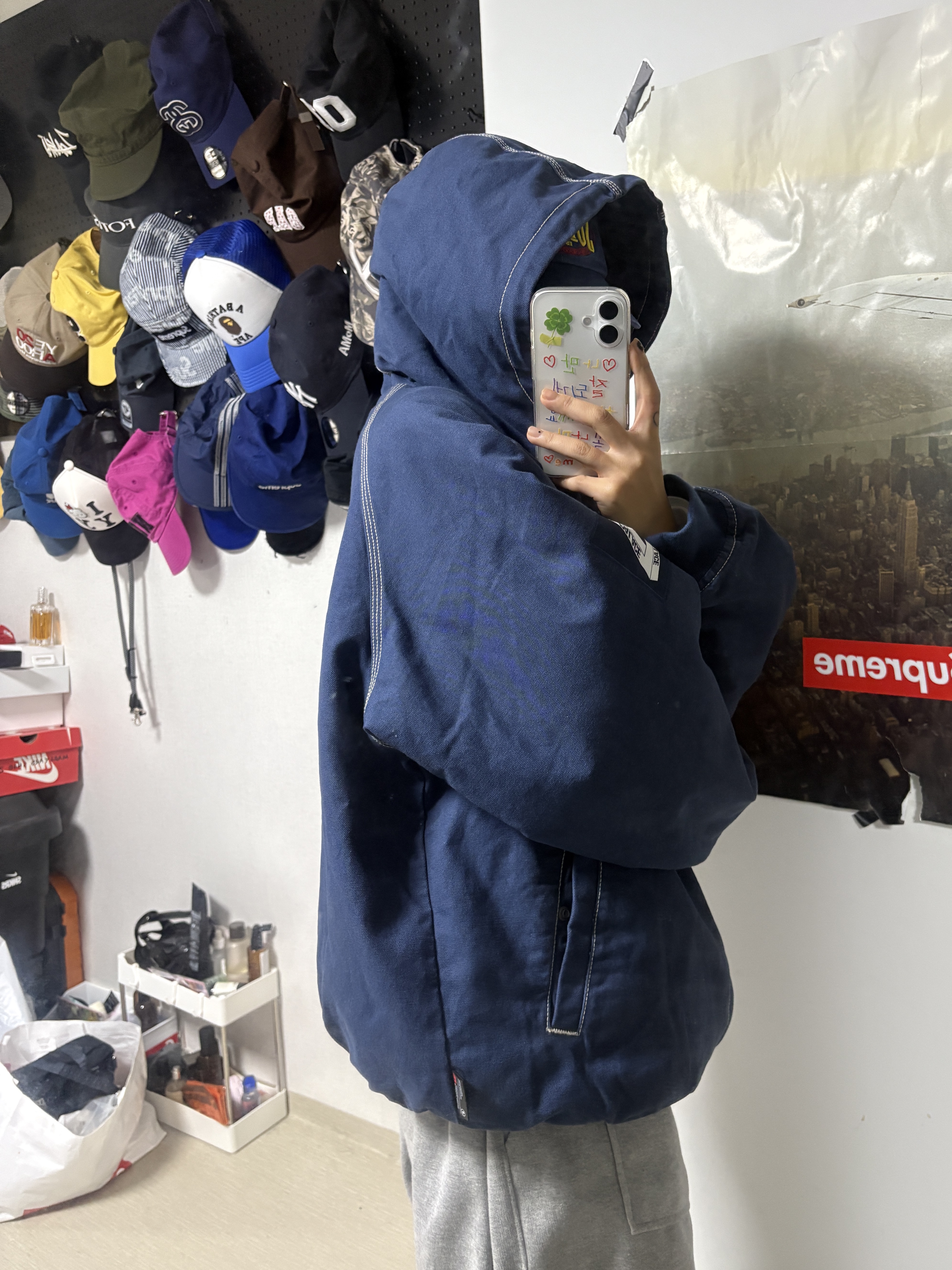 Palace 10 oz. Hooded Jacket Navy - 24FW 착용 스타일