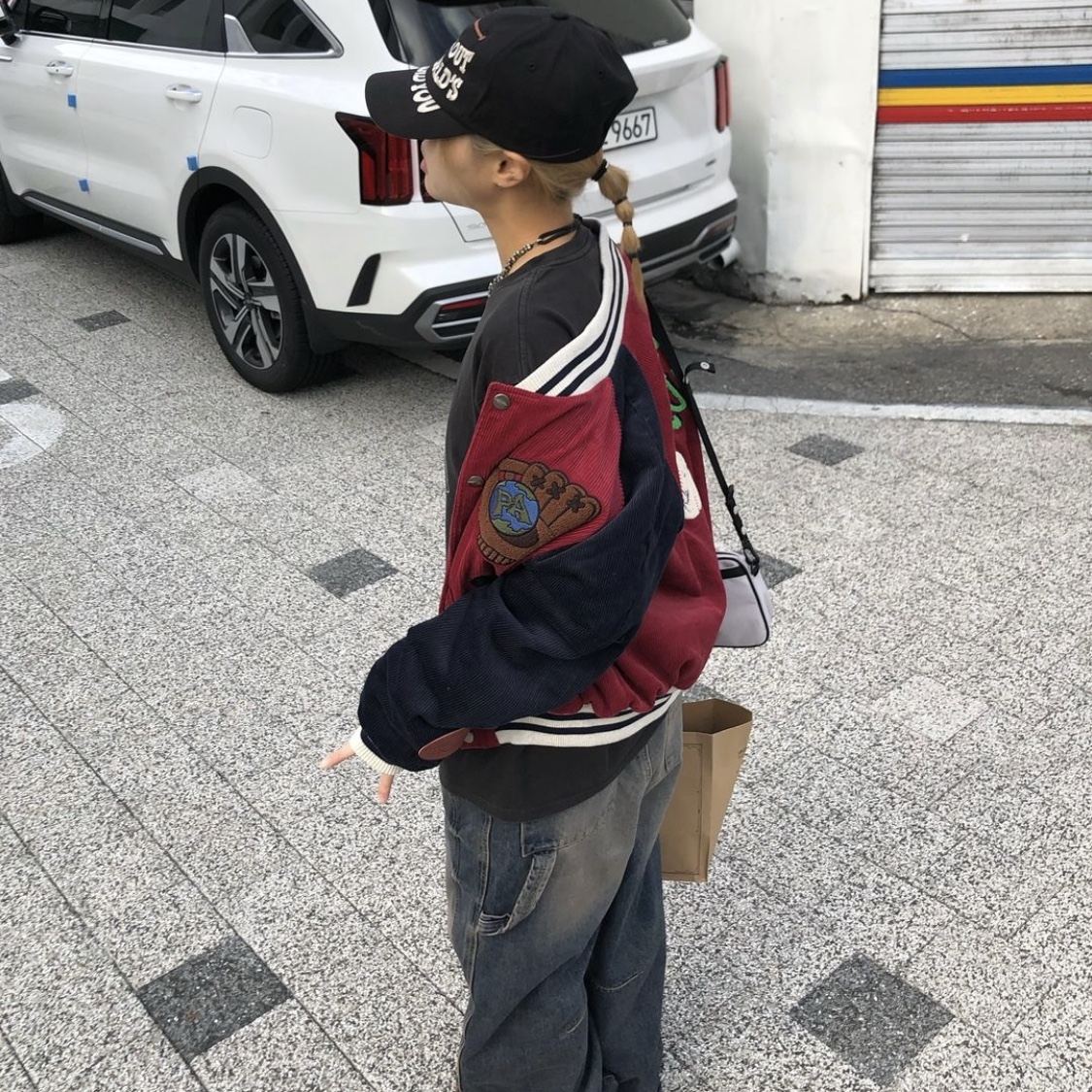Problemallways Bonehead Ball Squad Varsity Jacket Red 착용 스타일 - 3