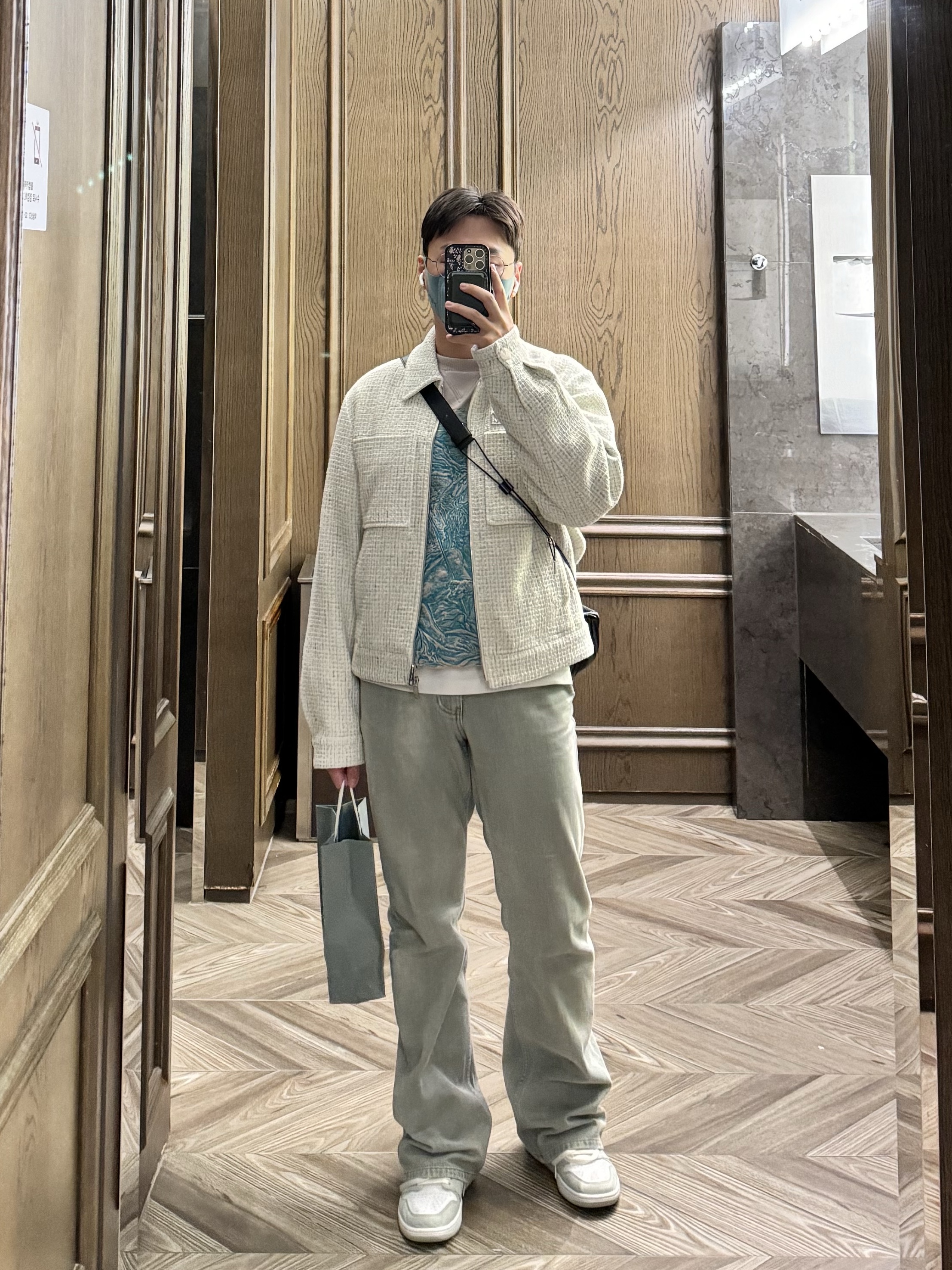 Wooyoungmi Straight Denim Pants Mint - 23FW, Wooyoungmi Tweed Jacket White - 24SS 착용 스타일 - 1