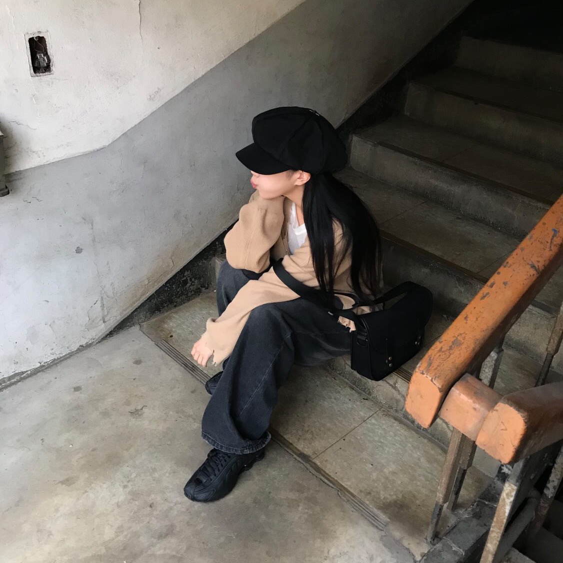 Problemallways Star Nylon Newsboy Cap Black 착용 스타일 - 3